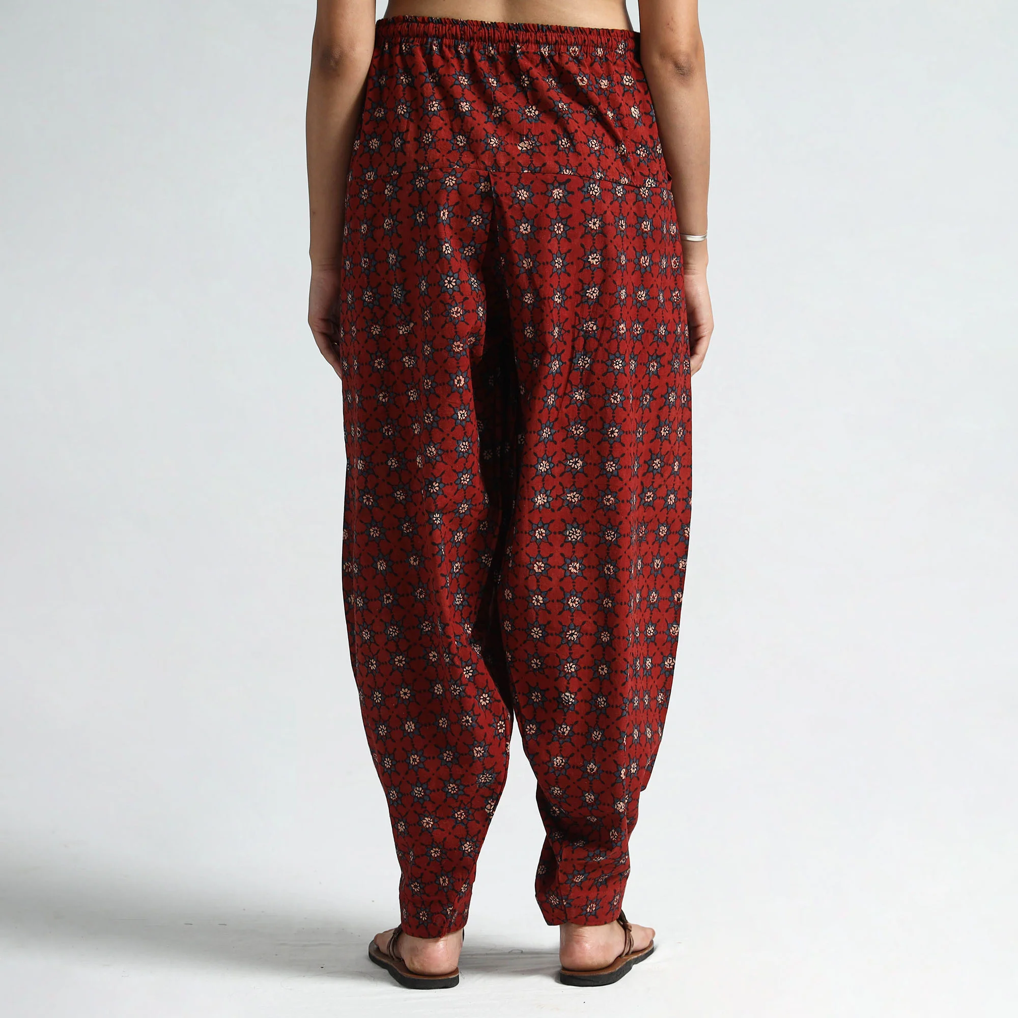 Red - Ajrakh Block Printed Cotton Elasticated Salwar 11 - Image 3