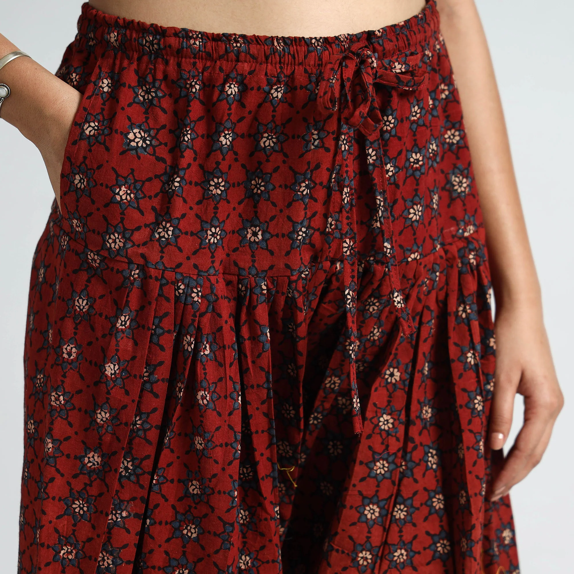 Red - Ajrakh Block Printed Cotton Elasticated Salwar 11 - Image 4