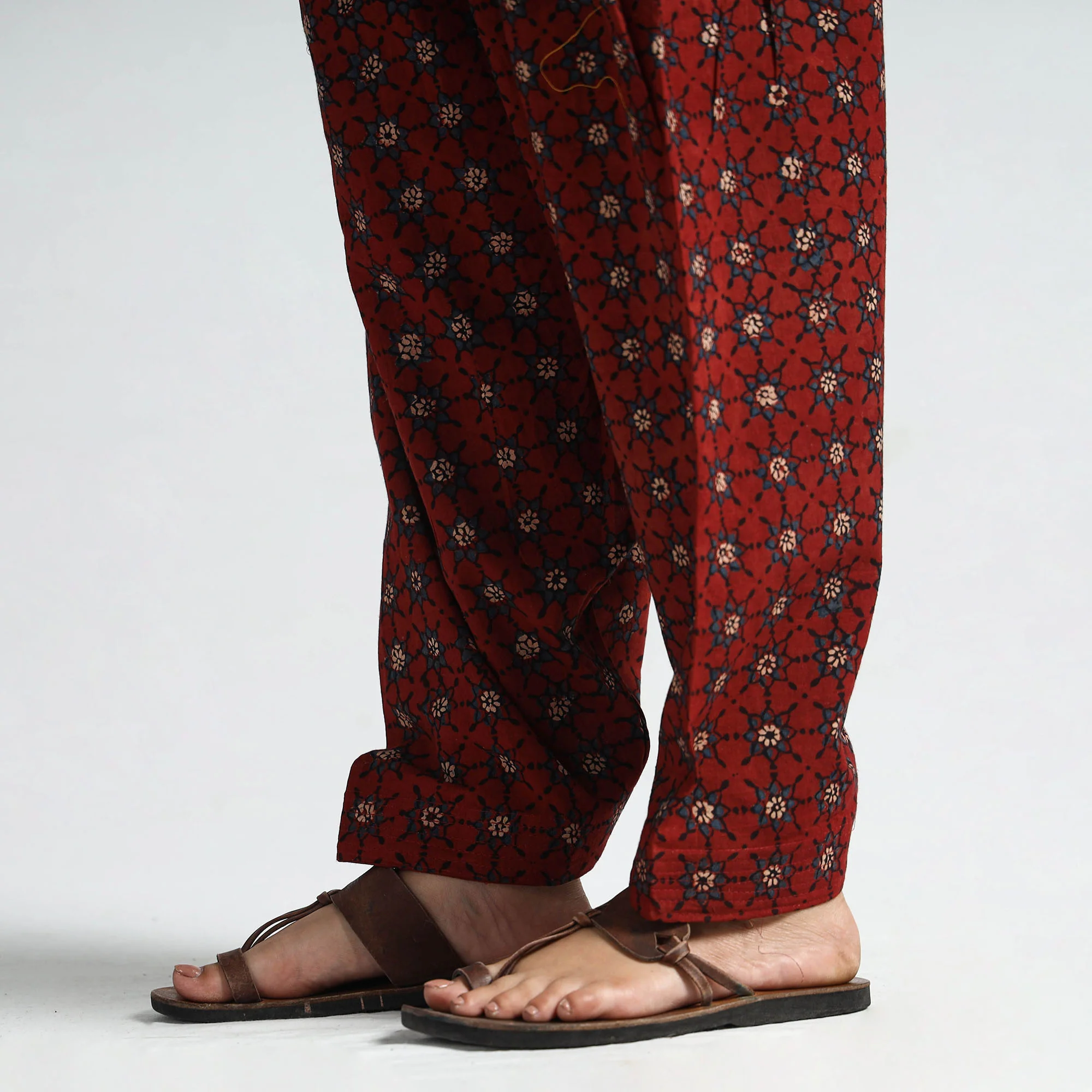 Red - Ajrakh Block Printed Cotton Elasticated Salwar 11 - Image 5