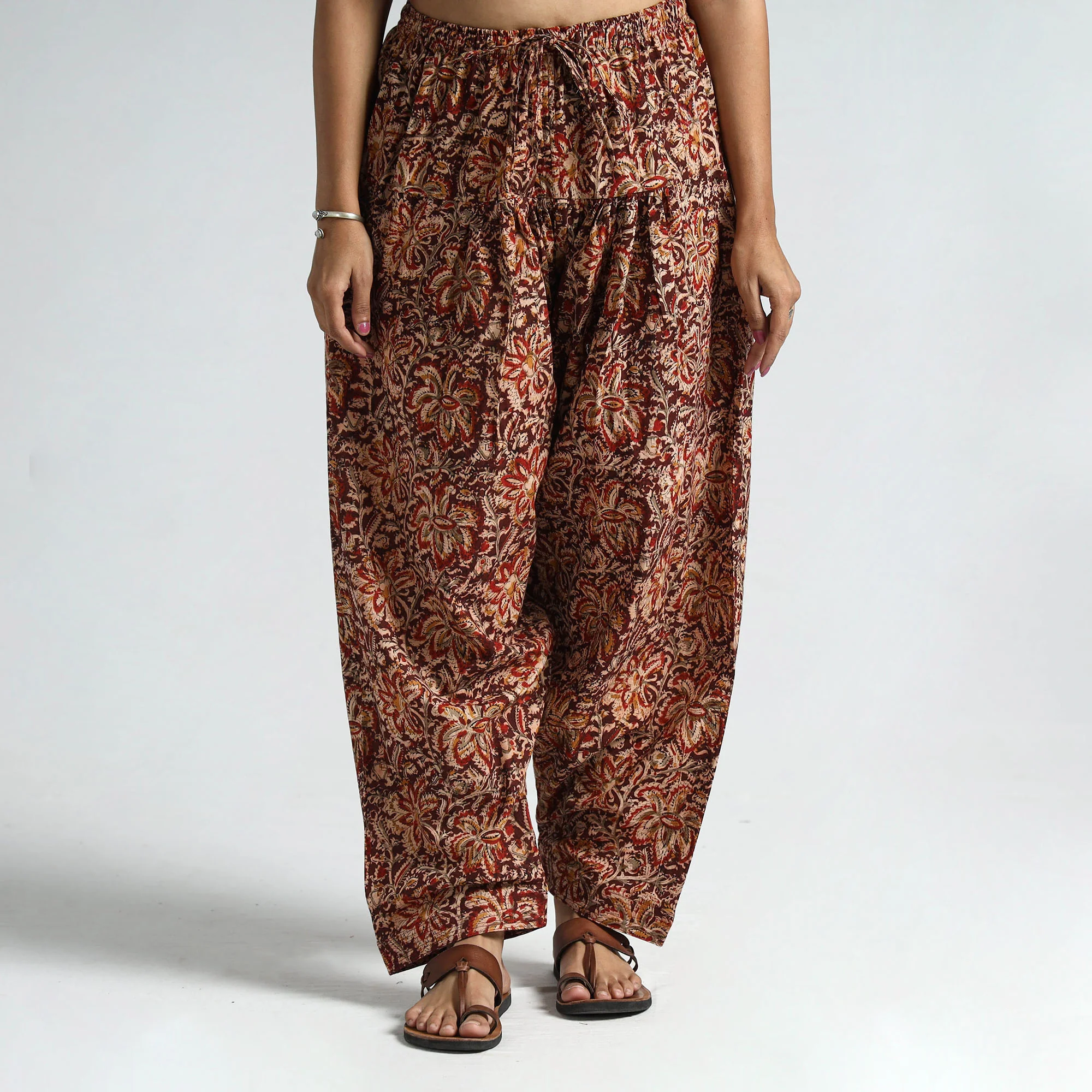 Brown - Kalamkari Block Printed Cotton Elasticated Salwar 14 - Image 2