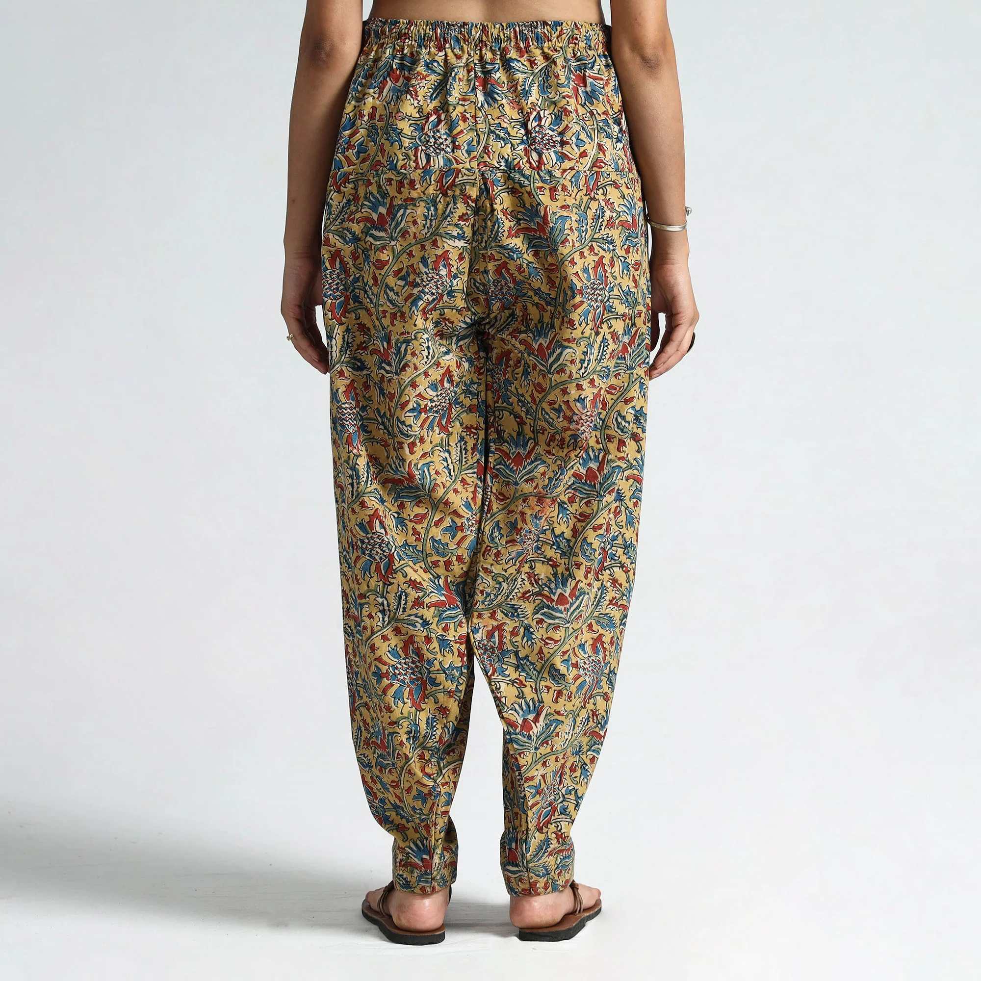 Yellow - Kalamkari Block Printed Cotton Elasticated Salwar 16 - Image 3