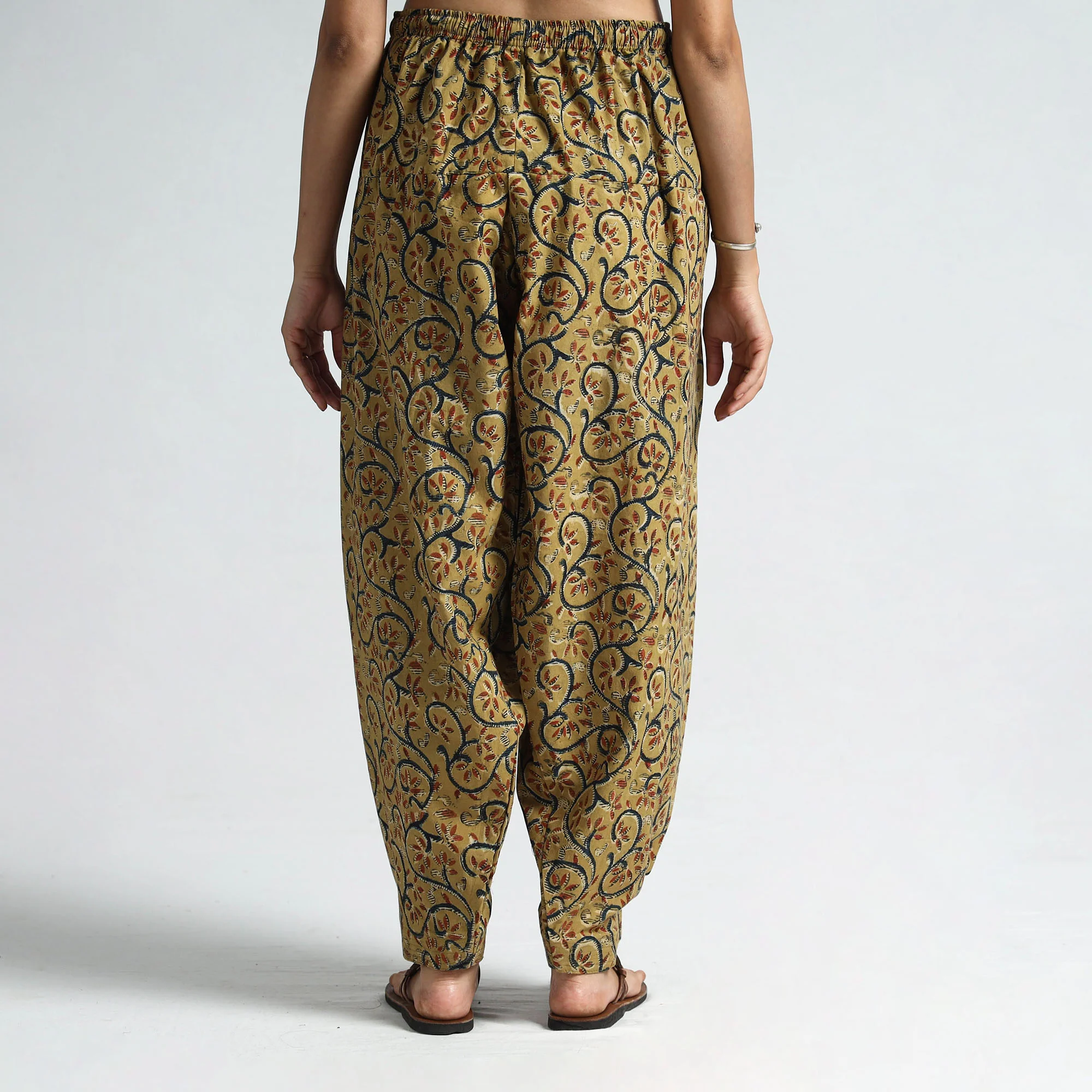 Yellow - Kalamkari Block Printed Cotton Elasticated Salwar 20 - Image 3