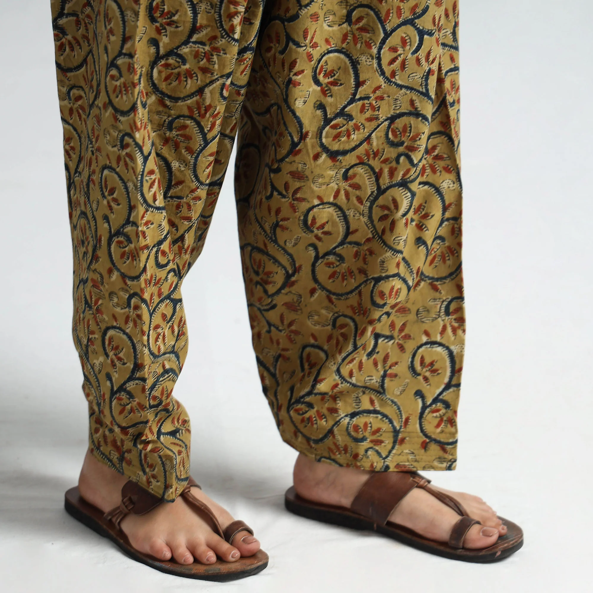 Yellow - Kalamkari Block Printed Cotton Elasticated Salwar 20 - Image 4