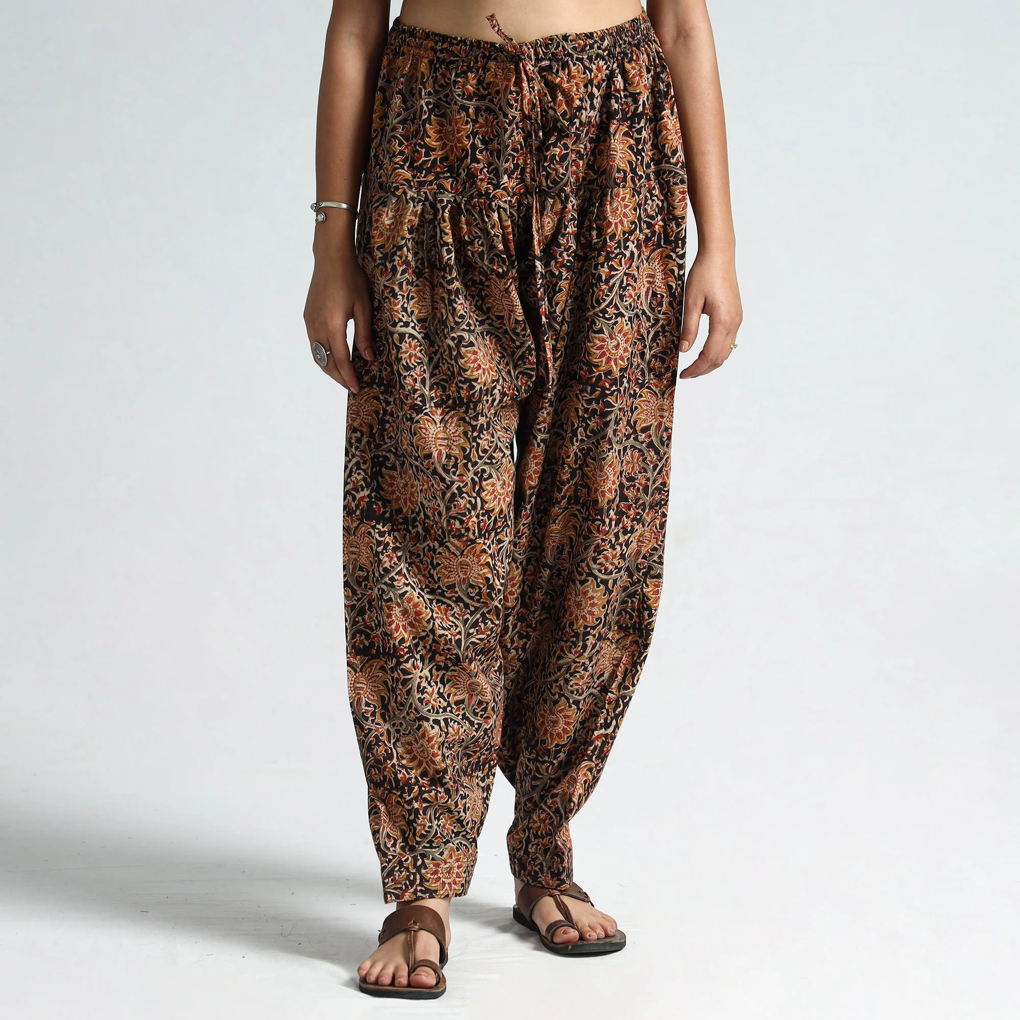 Black - Kalamkari Block Printed Cotton Elasticated Salwar 23 - Image 2