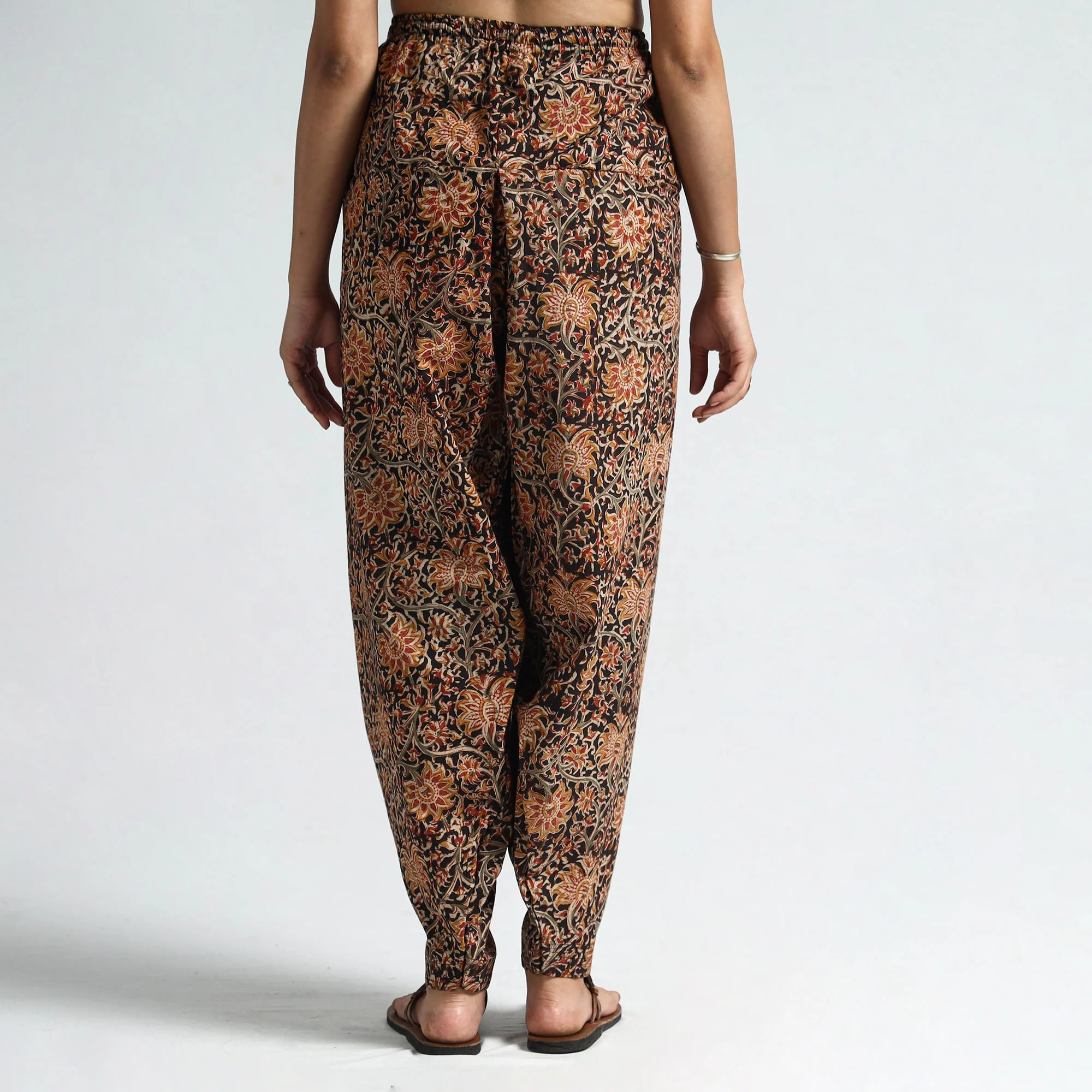 Black - Kalamkari Block Printed Cotton Elasticated Salwar 23 - Image 3