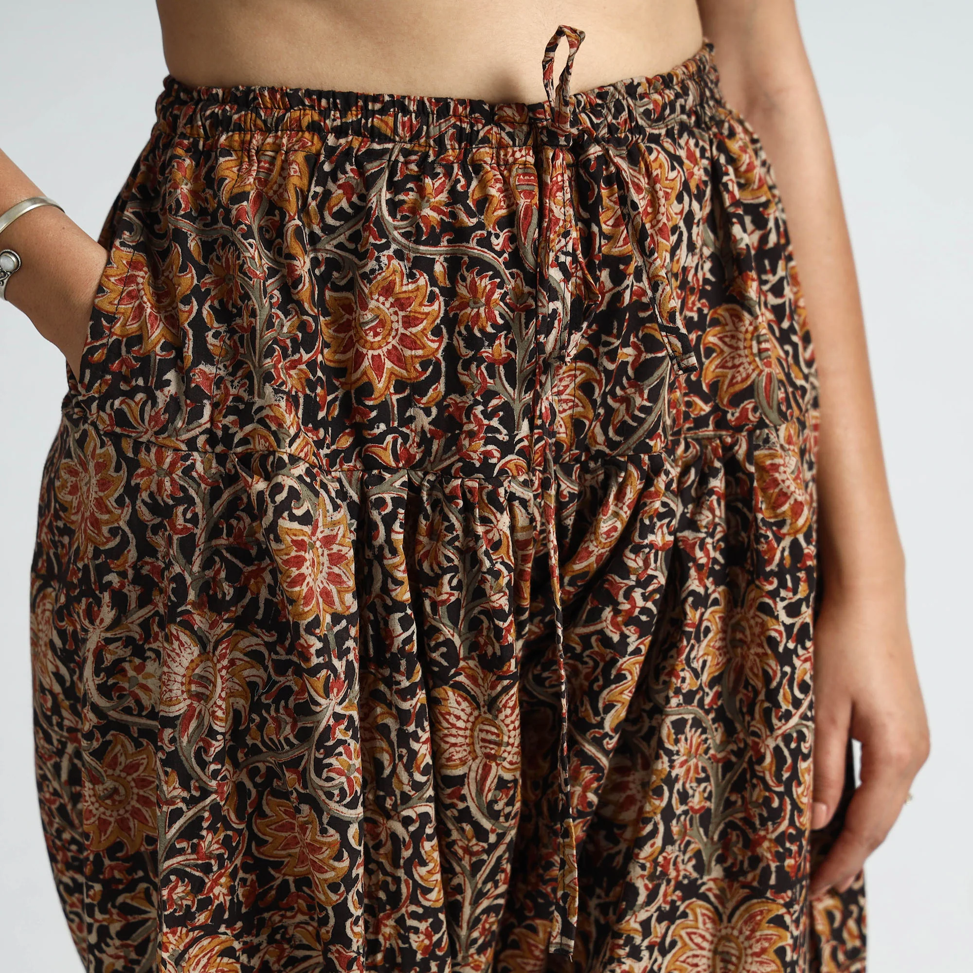 Black - Kalamkari Block Printed Cotton Elasticated Salwar 23 - Image 4
