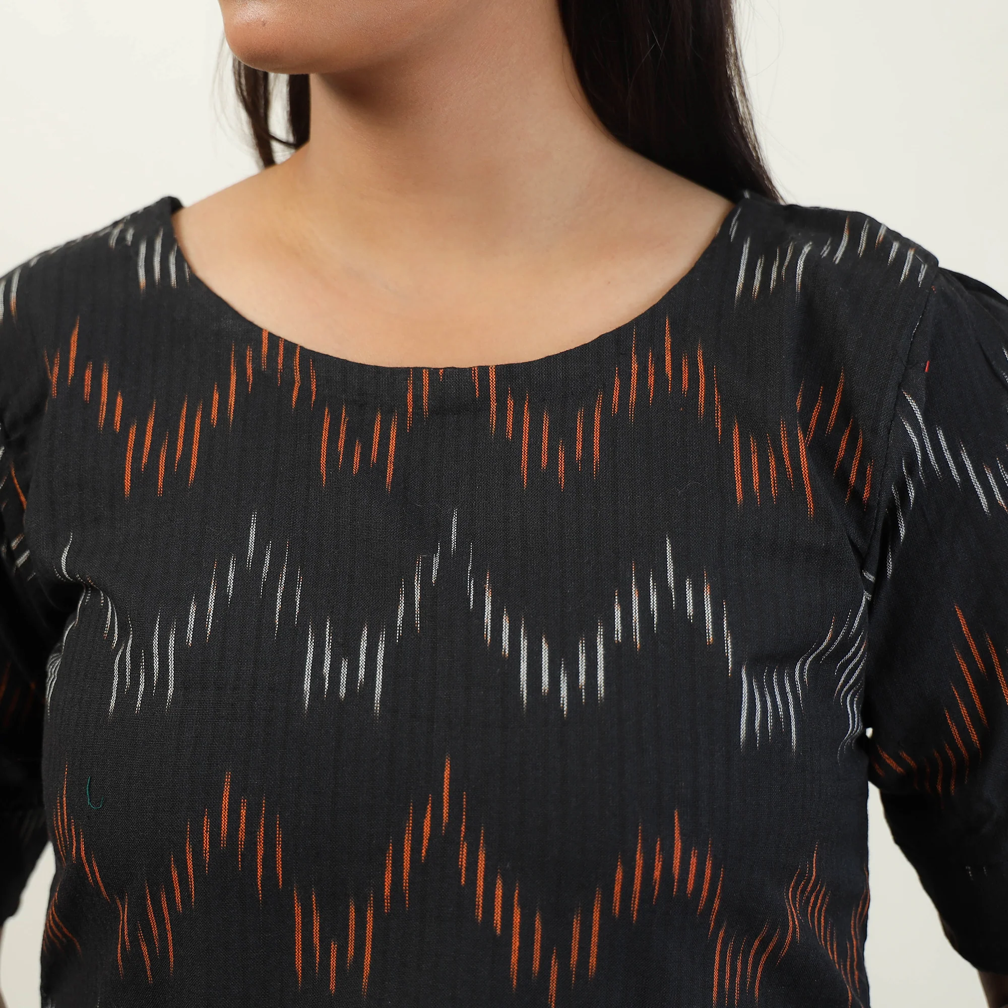 Black - Pochampally Ikat Weave Cotton Dress 04 - Image 6