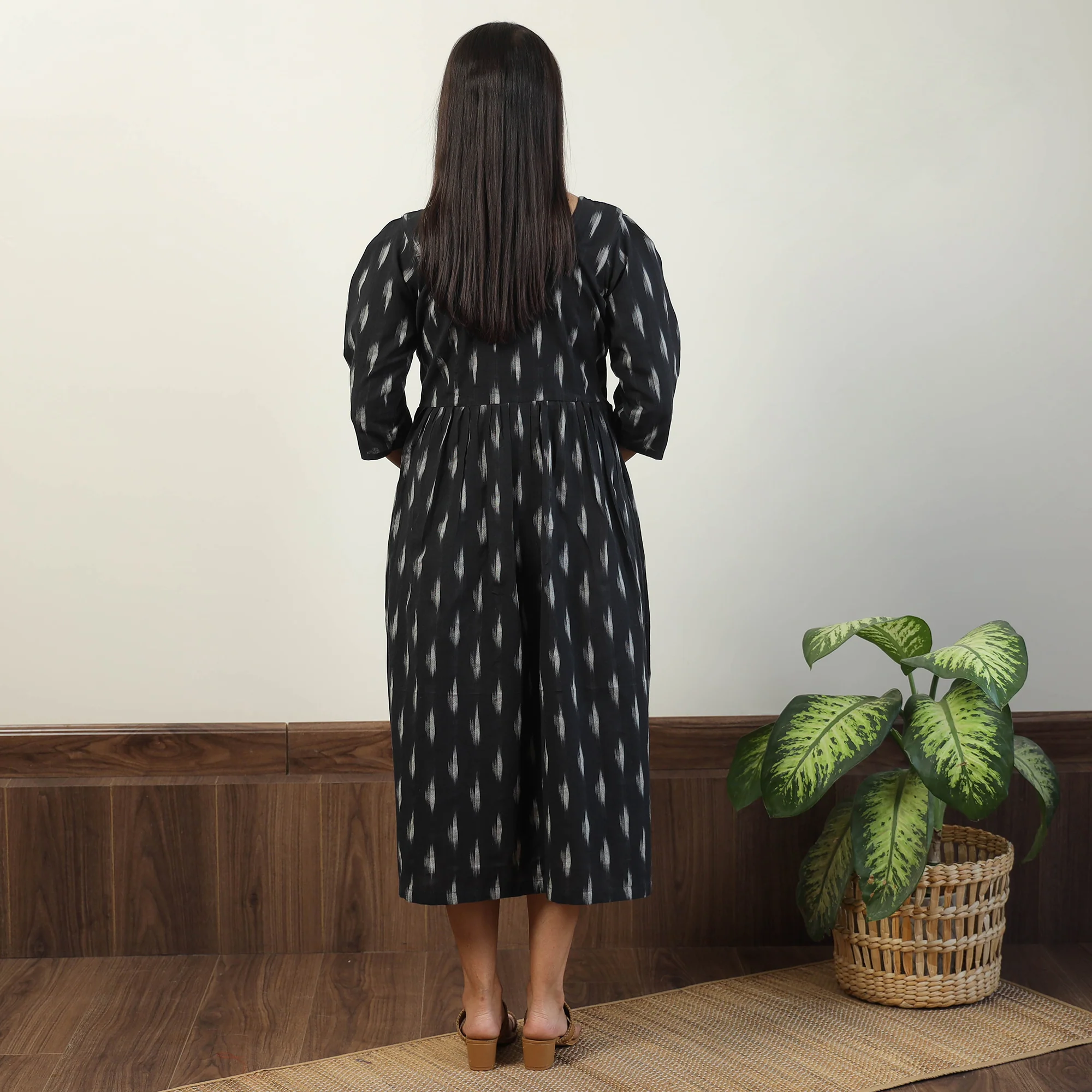 Black - Pochampally Ikat Weave Cotton Dress 08 - Image 4