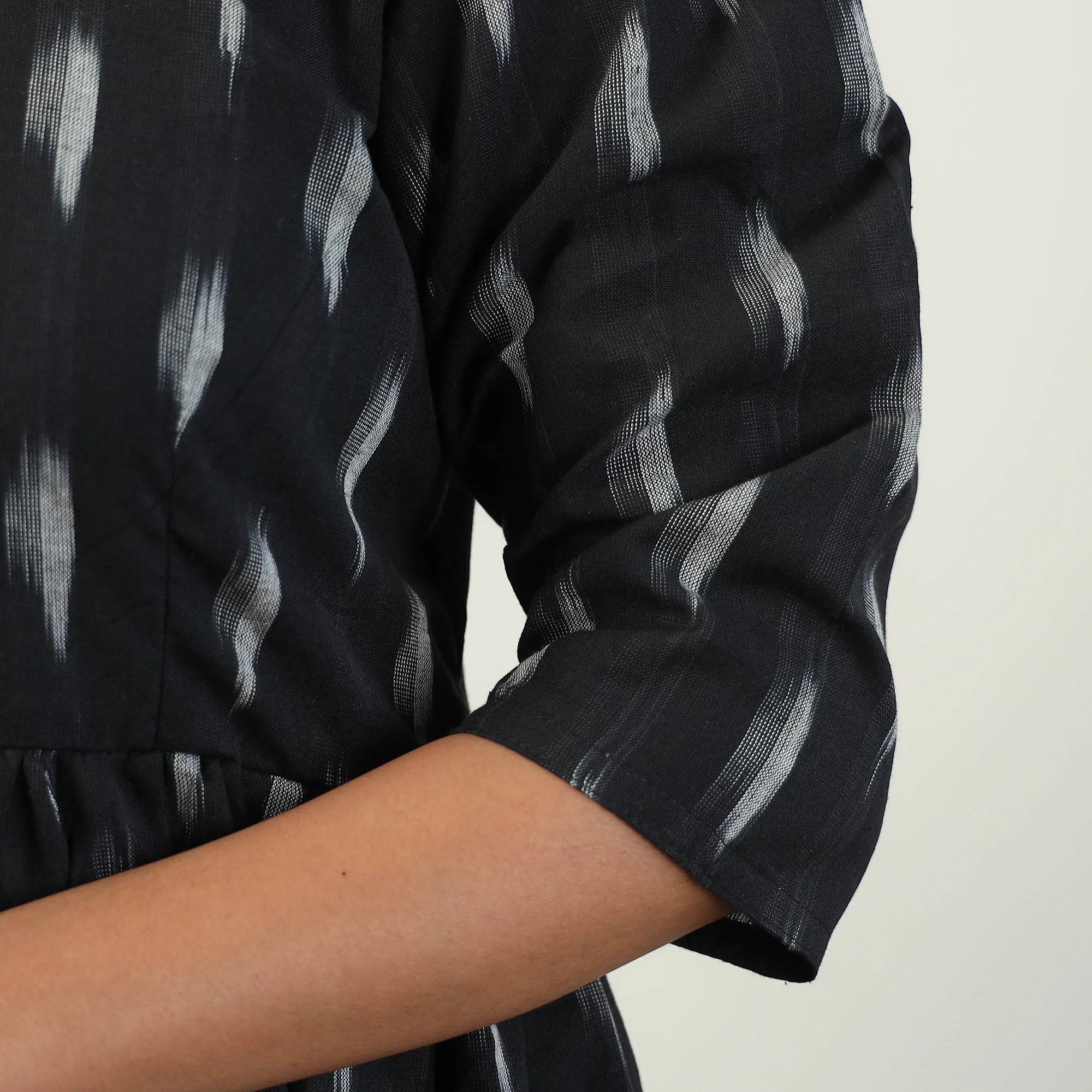 Black - Pochampally Ikat Weave Cotton Dress 08 - Image 5