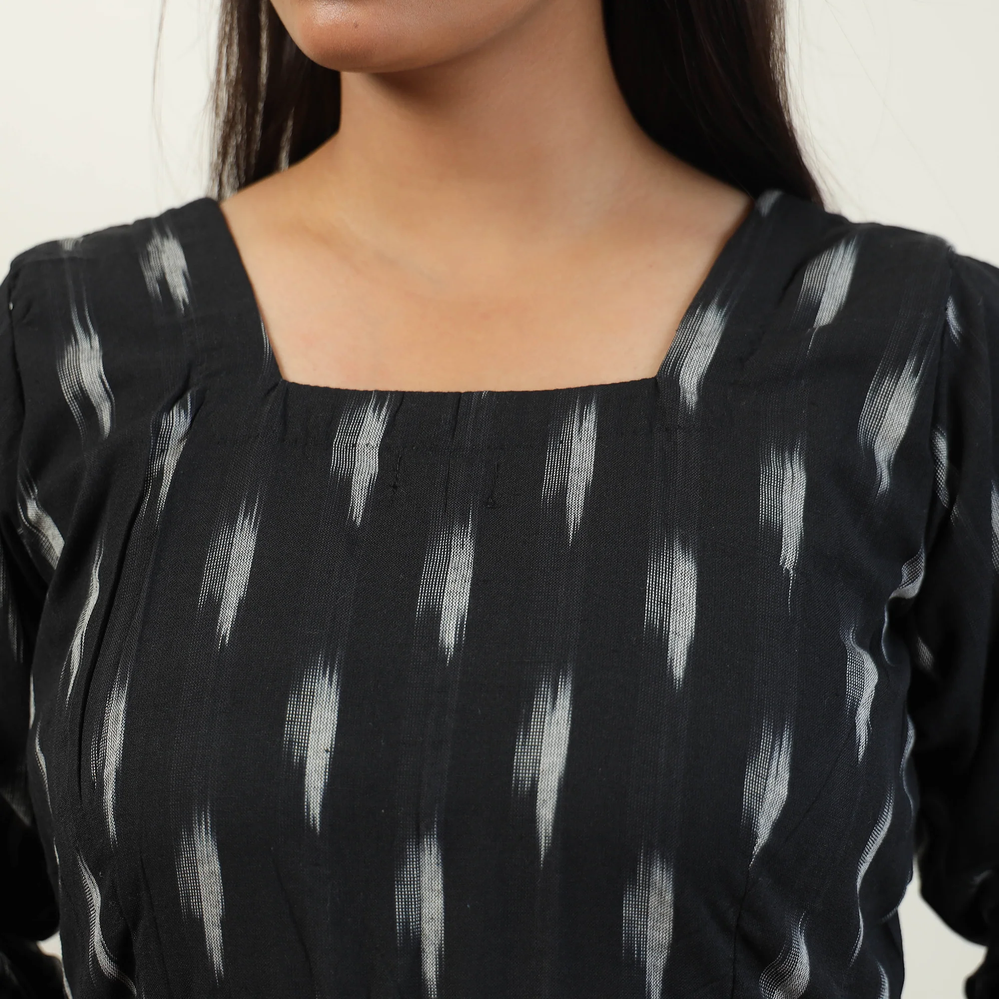 Black - Pochampally Ikat Weave Cotton Dress 08 - Image 6