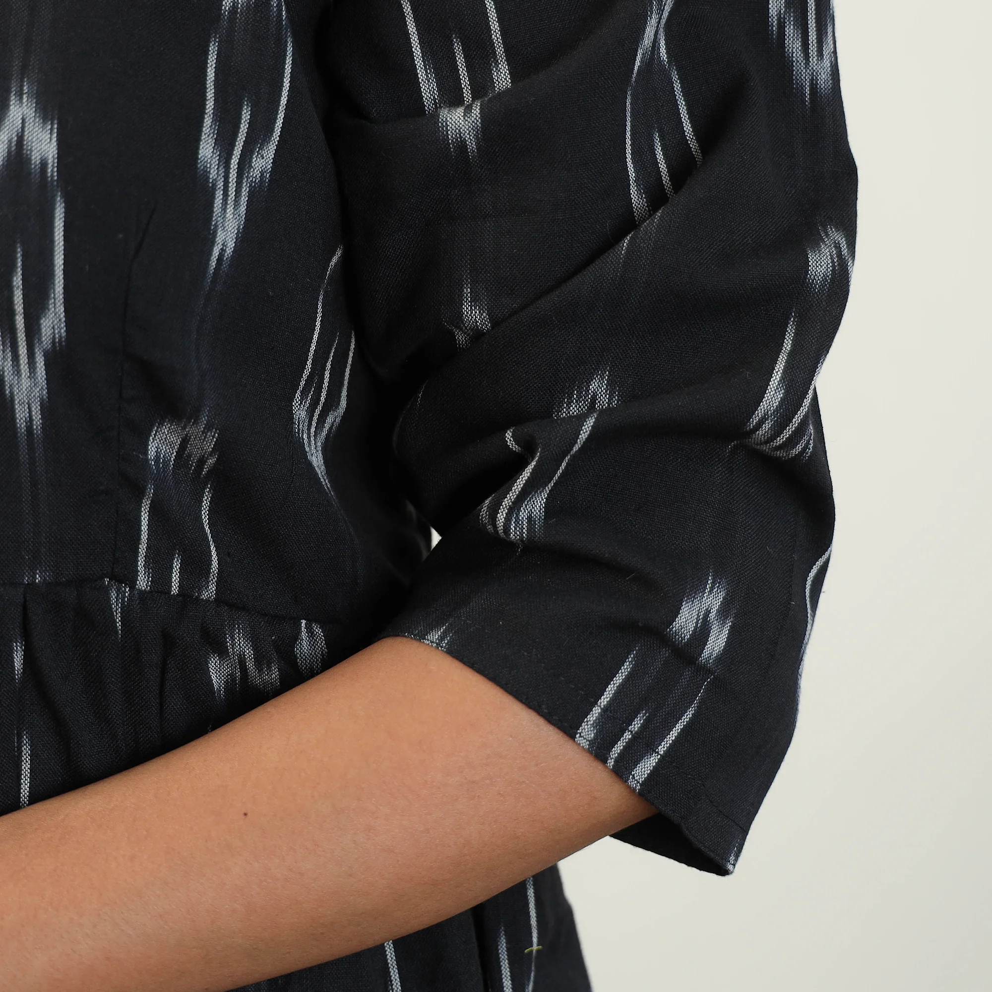 Black - Pochampally Ikat Weave Cotton Dress 09 - Image 5