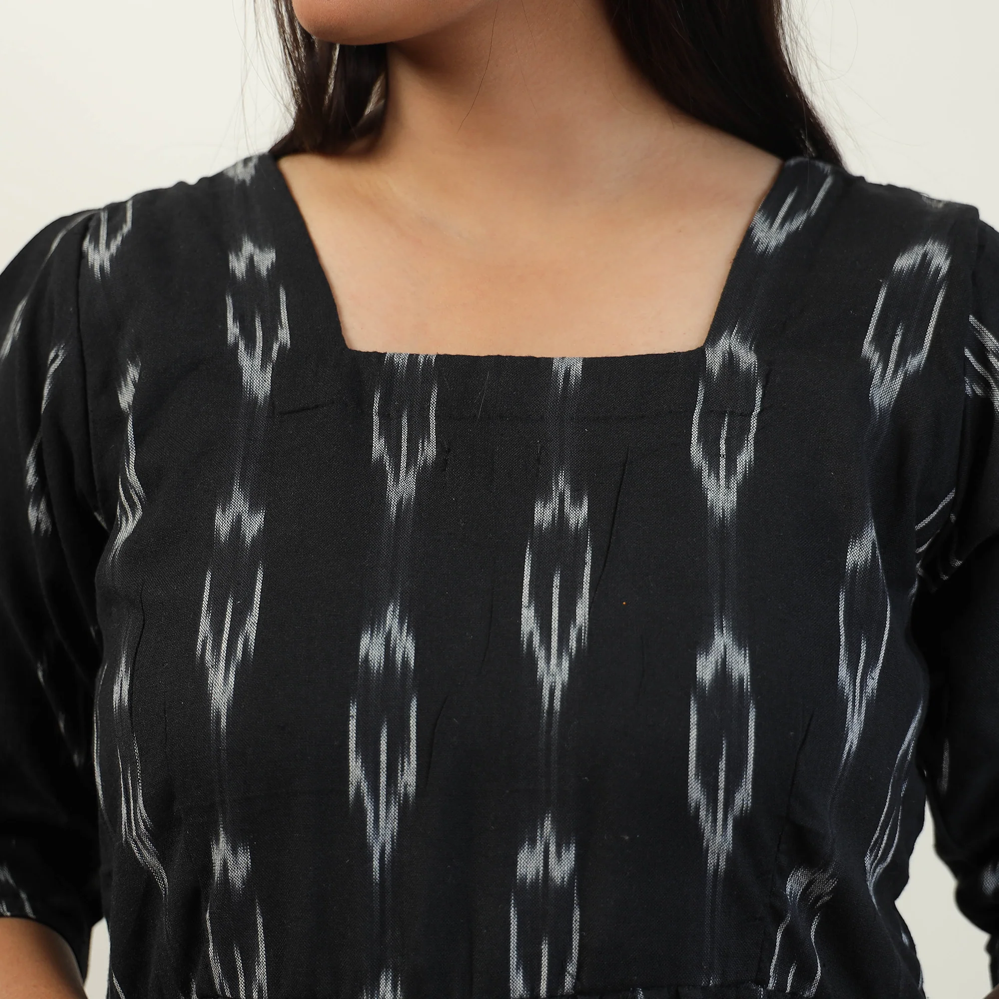 Black - Pochampally Ikat Weave Cotton Dress 09 - Image 6