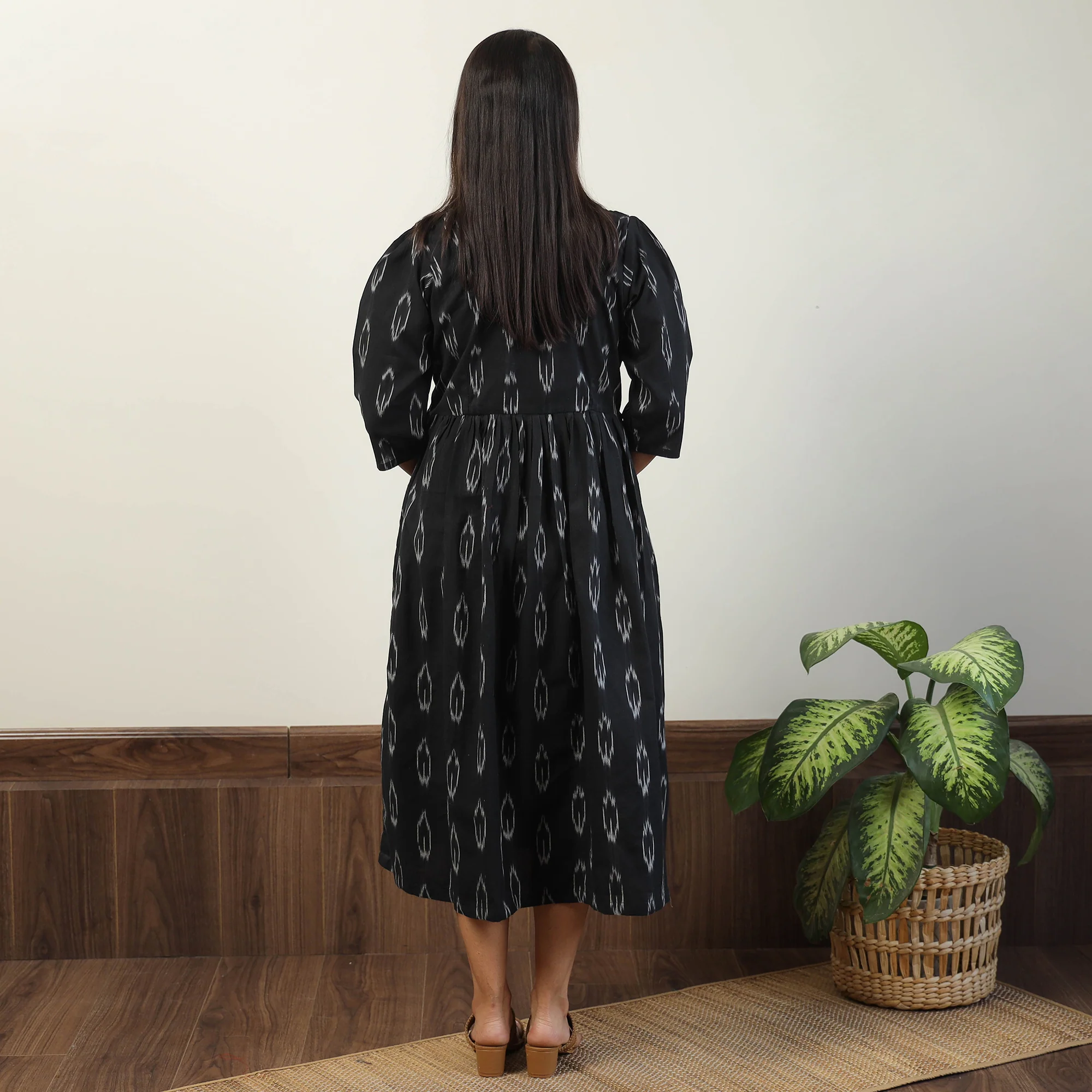 Black - Pochampally Ikat Weave Cotton Dress 09 - Image 7