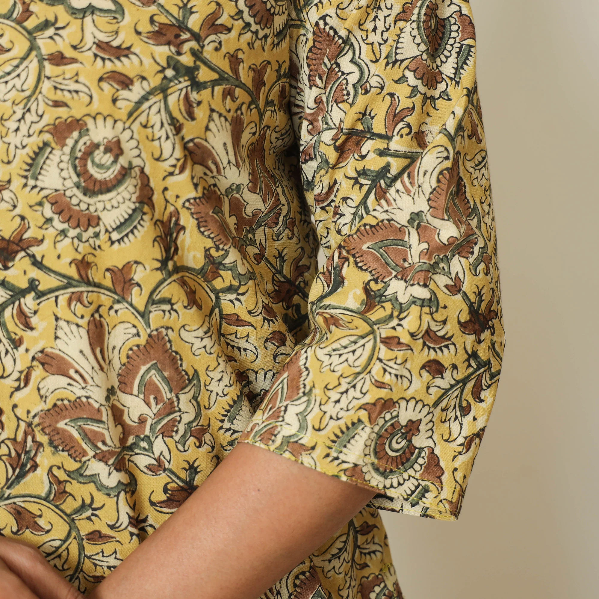 Yellow - Pedana Kalamkari Hand Block Printed Cotton Straight Kurta 02 - Image 6