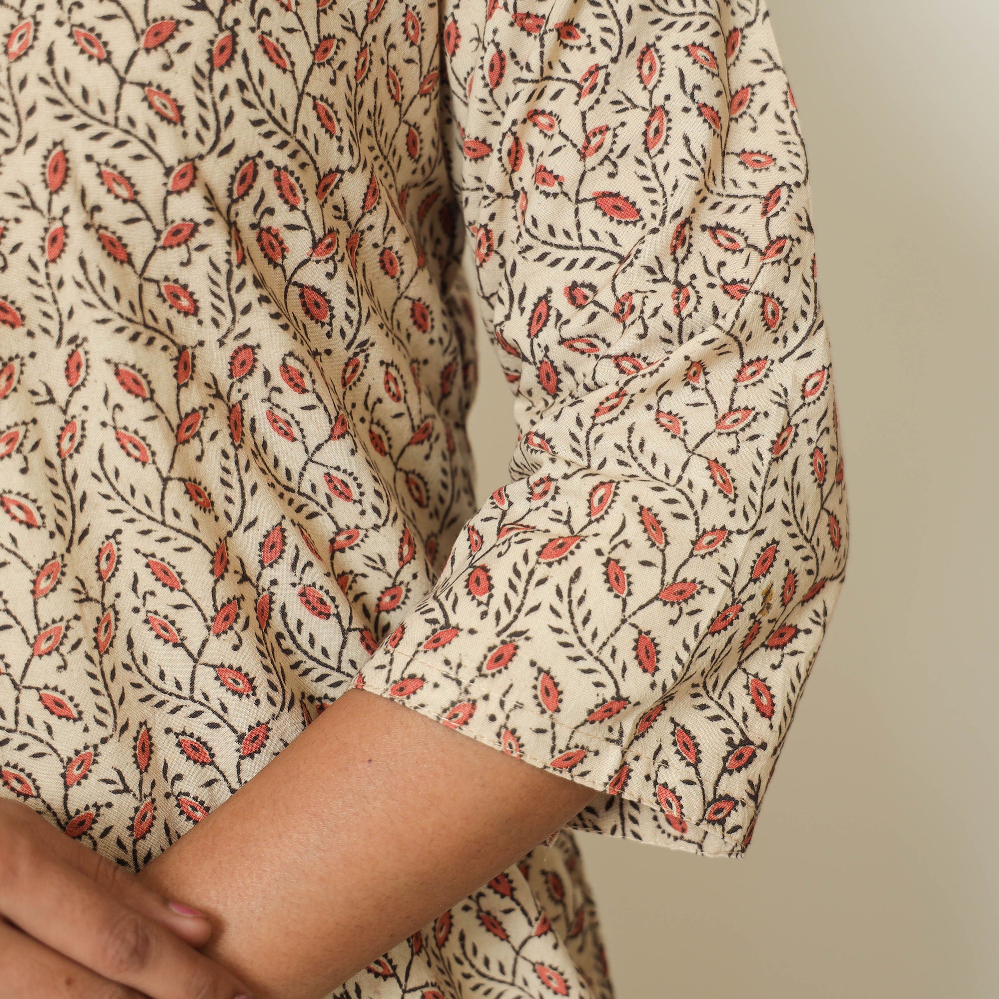 Beige - Pedana Kalamkari Hand Block Printed Cotton Straight Kurta 05 - Image 5