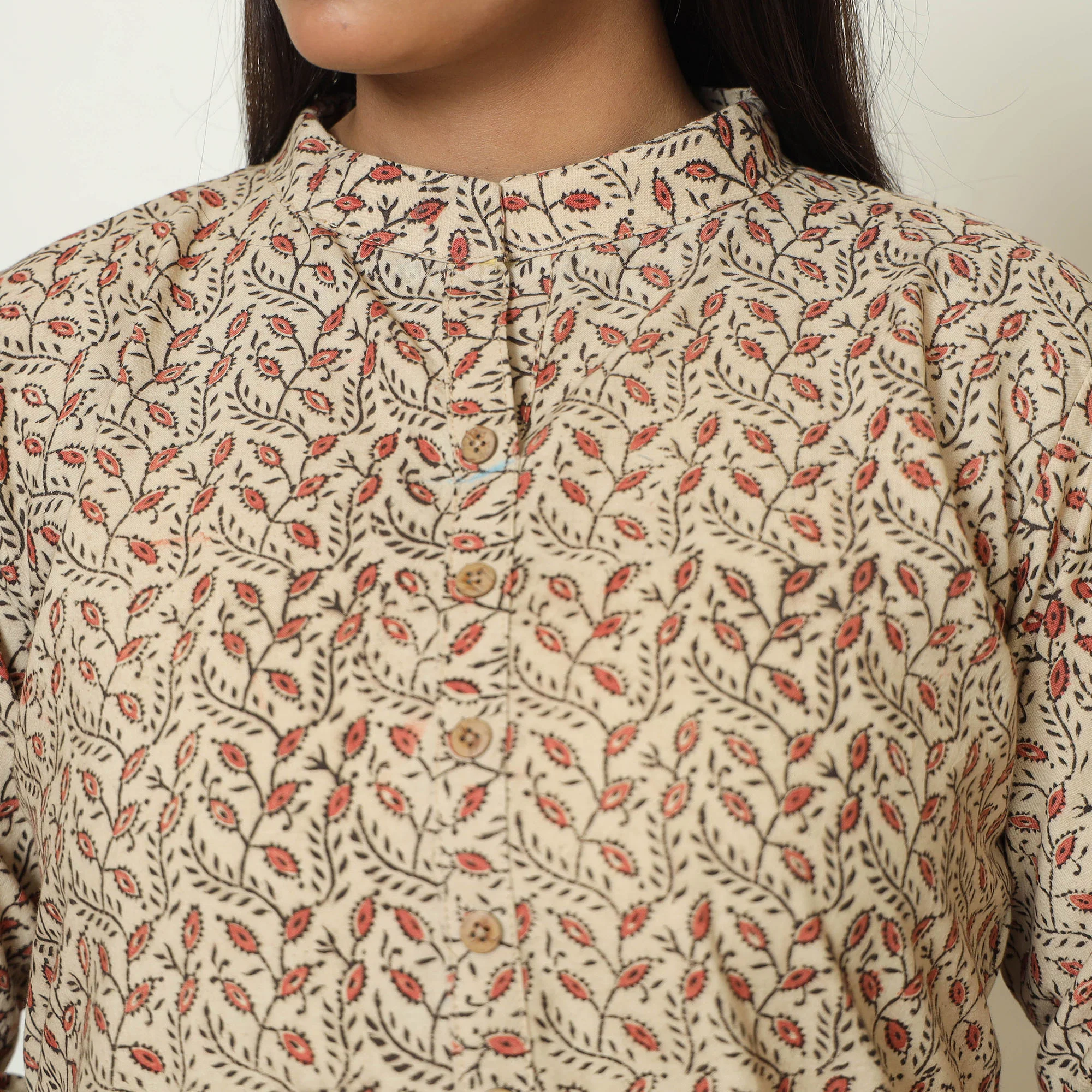 Beige - Pedana Kalamkari Hand Block Printed Cotton Straight Kurta 05 - Image 6