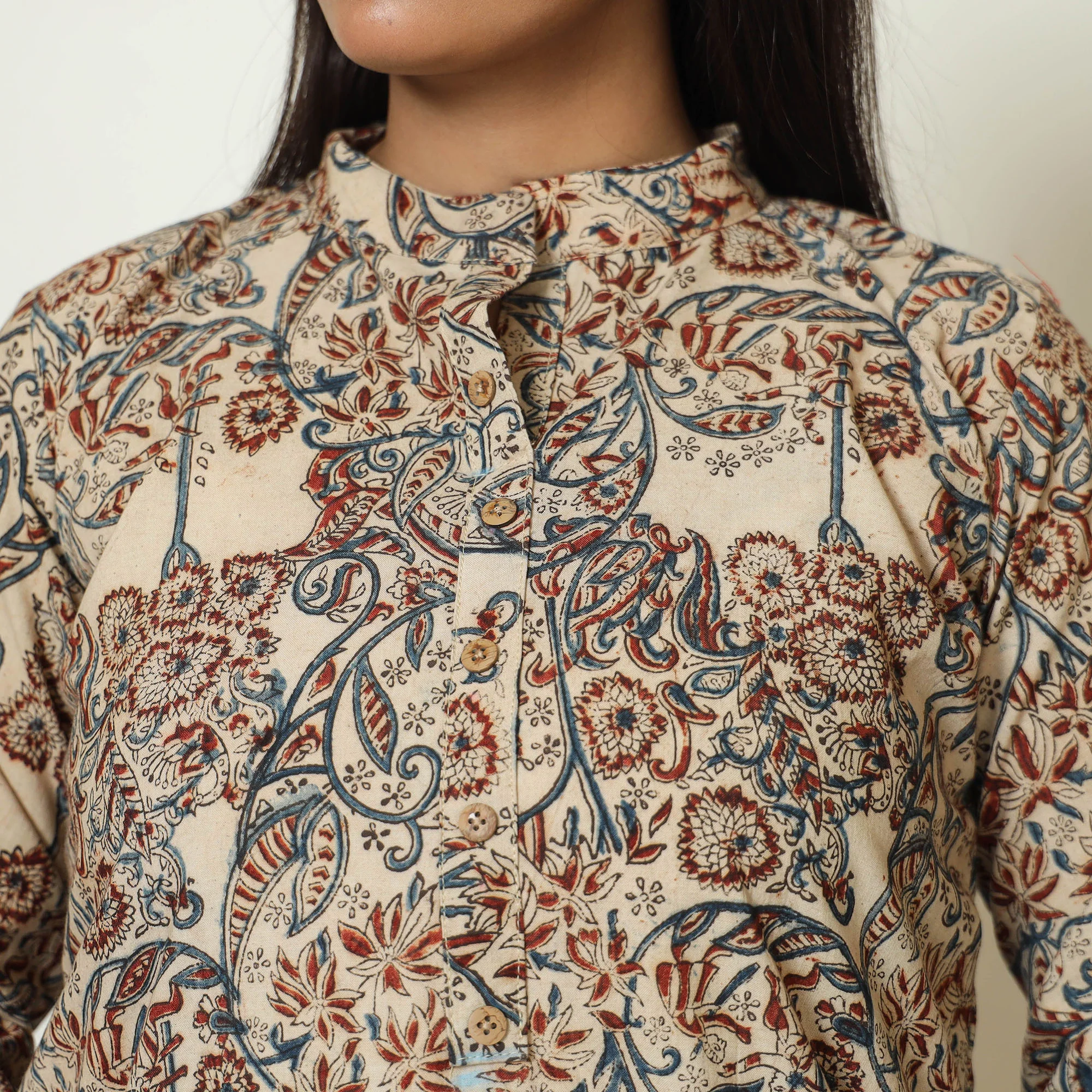 Beige - Pedana Kalamkari Hand Block Printed Cotton Straight Kurta 06 - Image 7