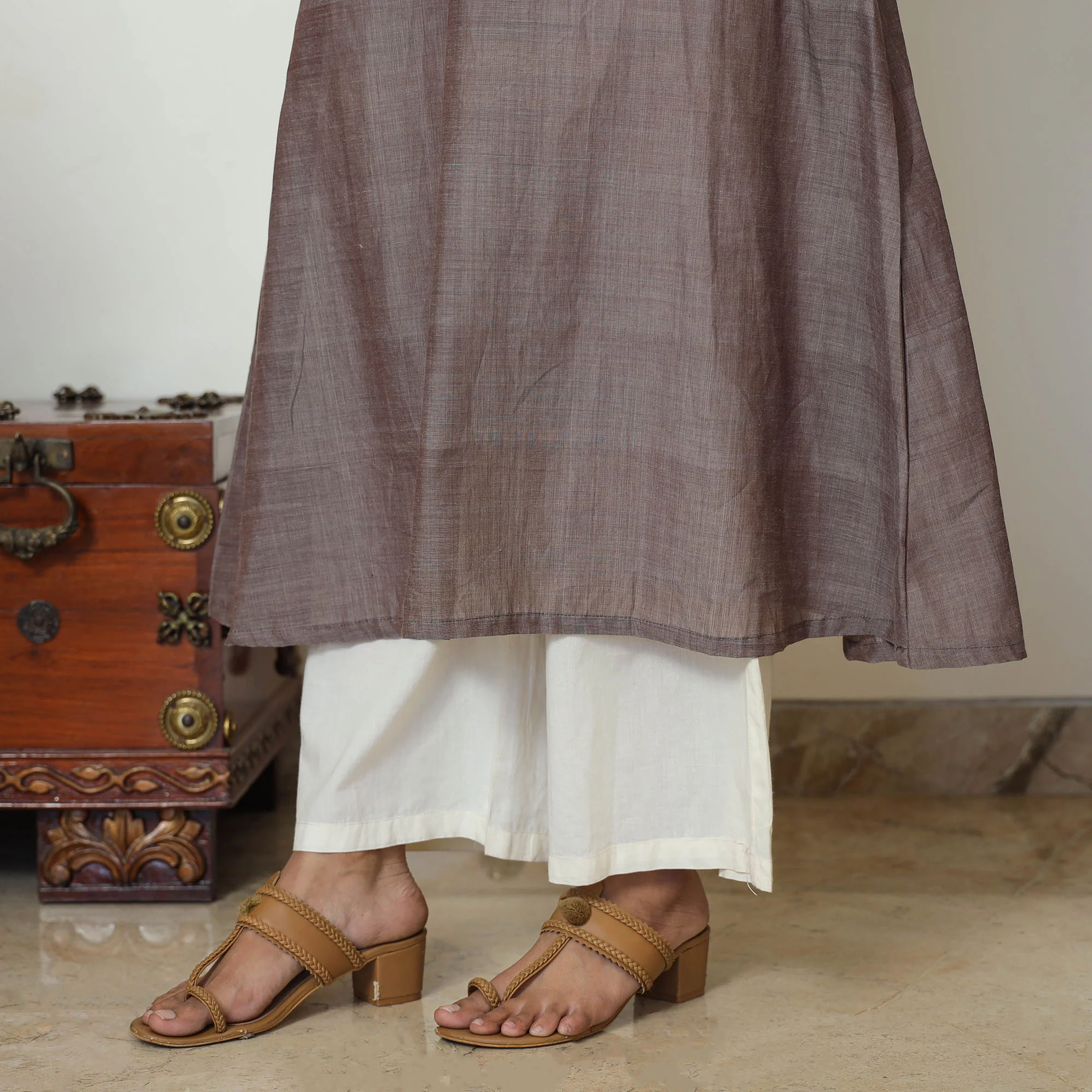 Mangalagiri Handloom Cotton A-Line Kurta with Mashru Patchwork 02 - Image 5