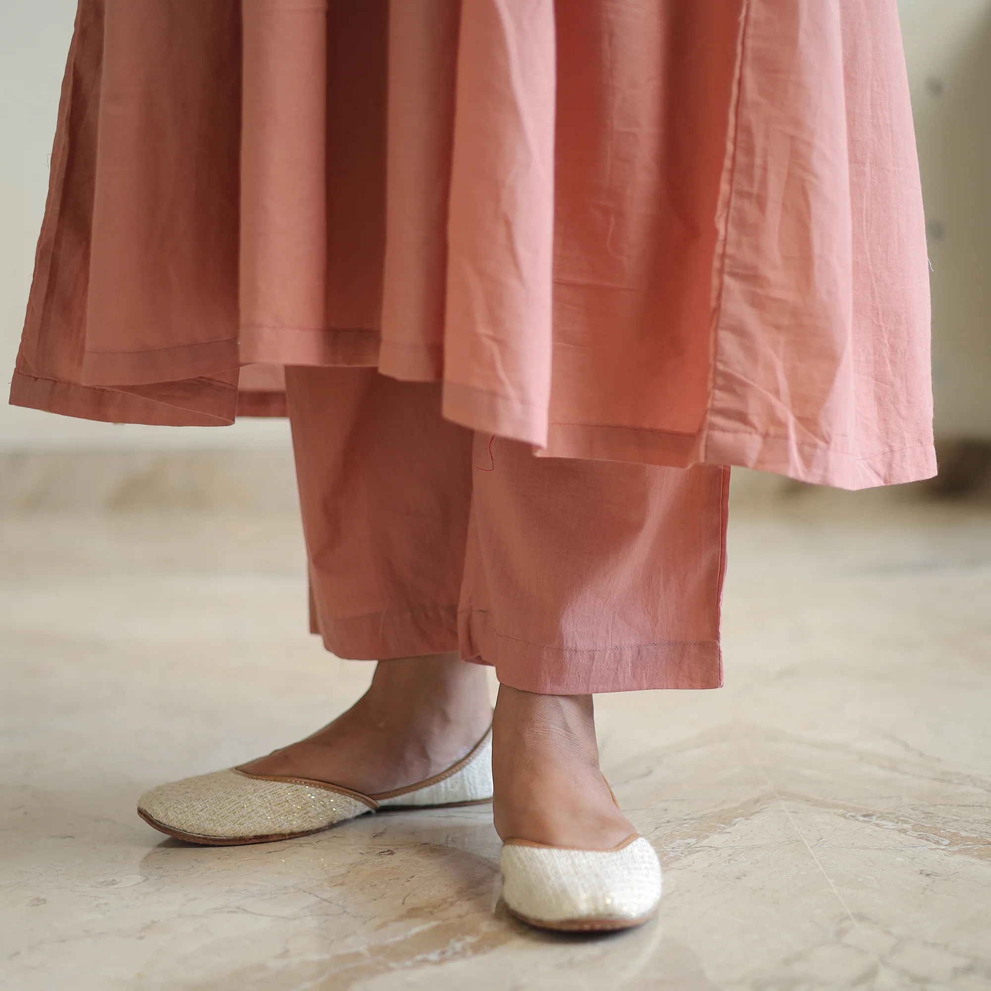 Krisha Peach Cotton Flared Kurta with Palazzo & Dupatta Set - Image 6