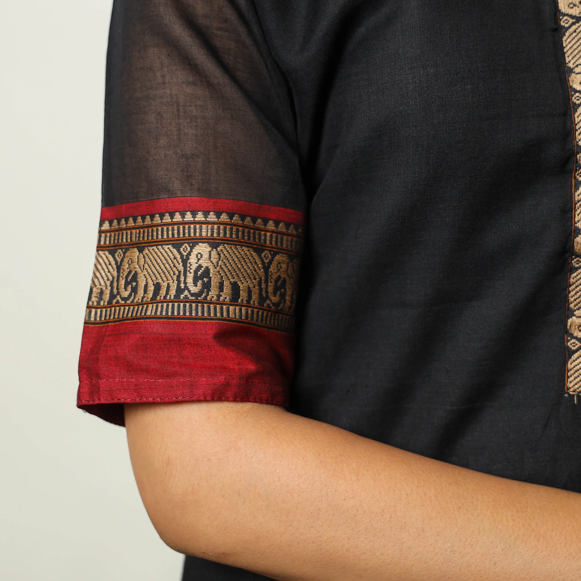 Black - Dharwad Cotton Kurta with Palazzo & Dupatta Set 06 - Image 7