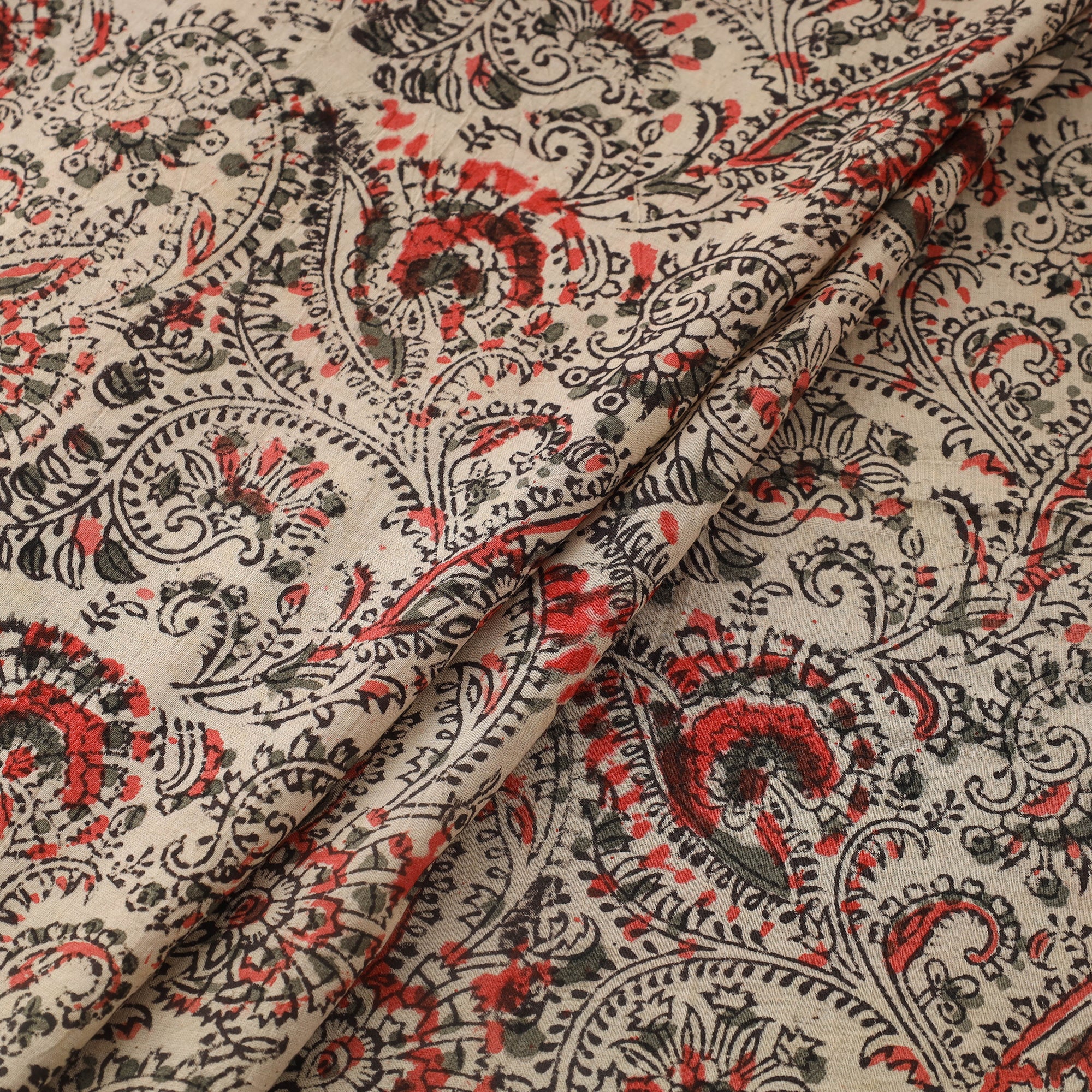 Beige -  Natural Dyed Pedana Block Print Cotton Kalamkari Fabric 05 - Image 2