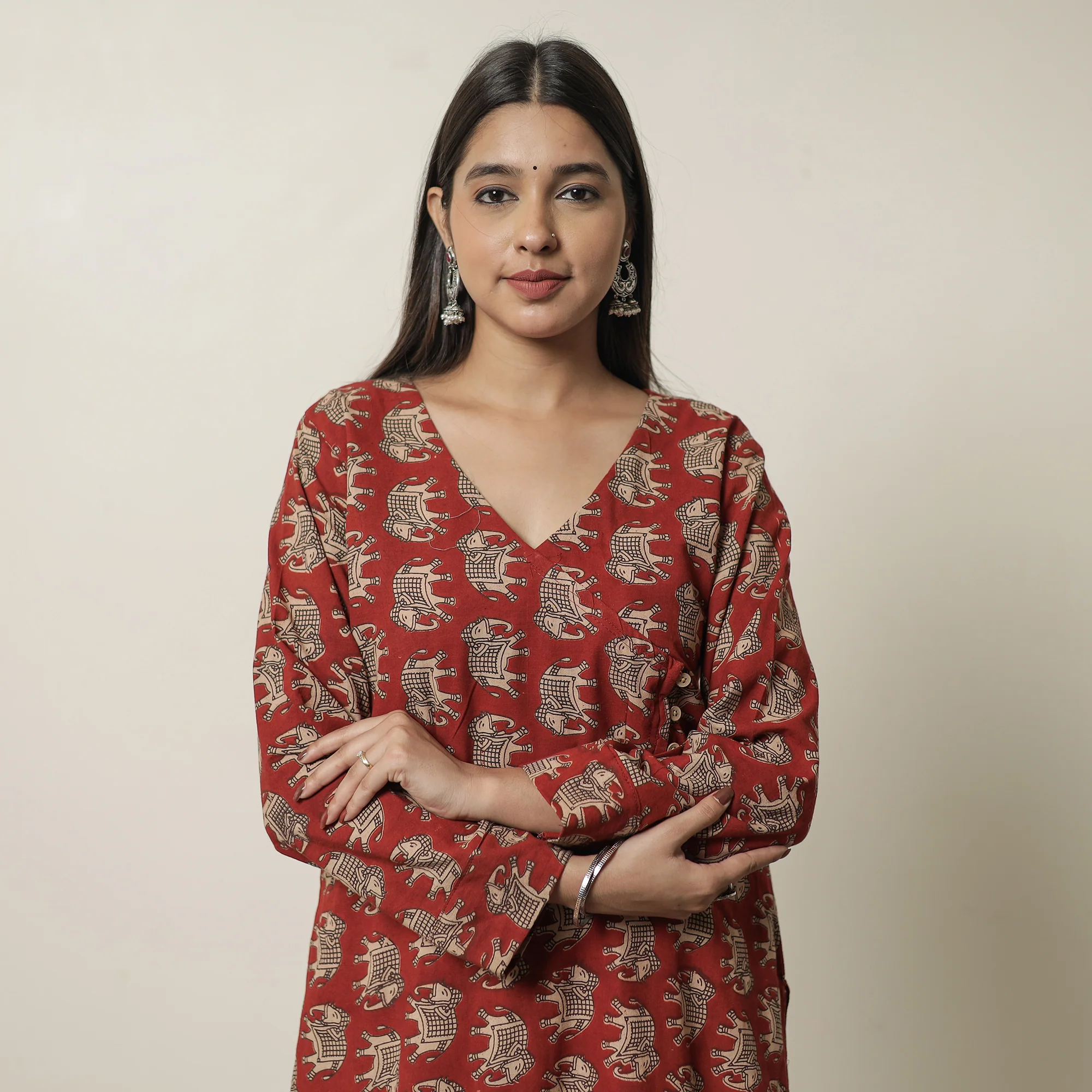 Red - Kalamkari Printed Cotton Straight Kurta 19 - Image 3