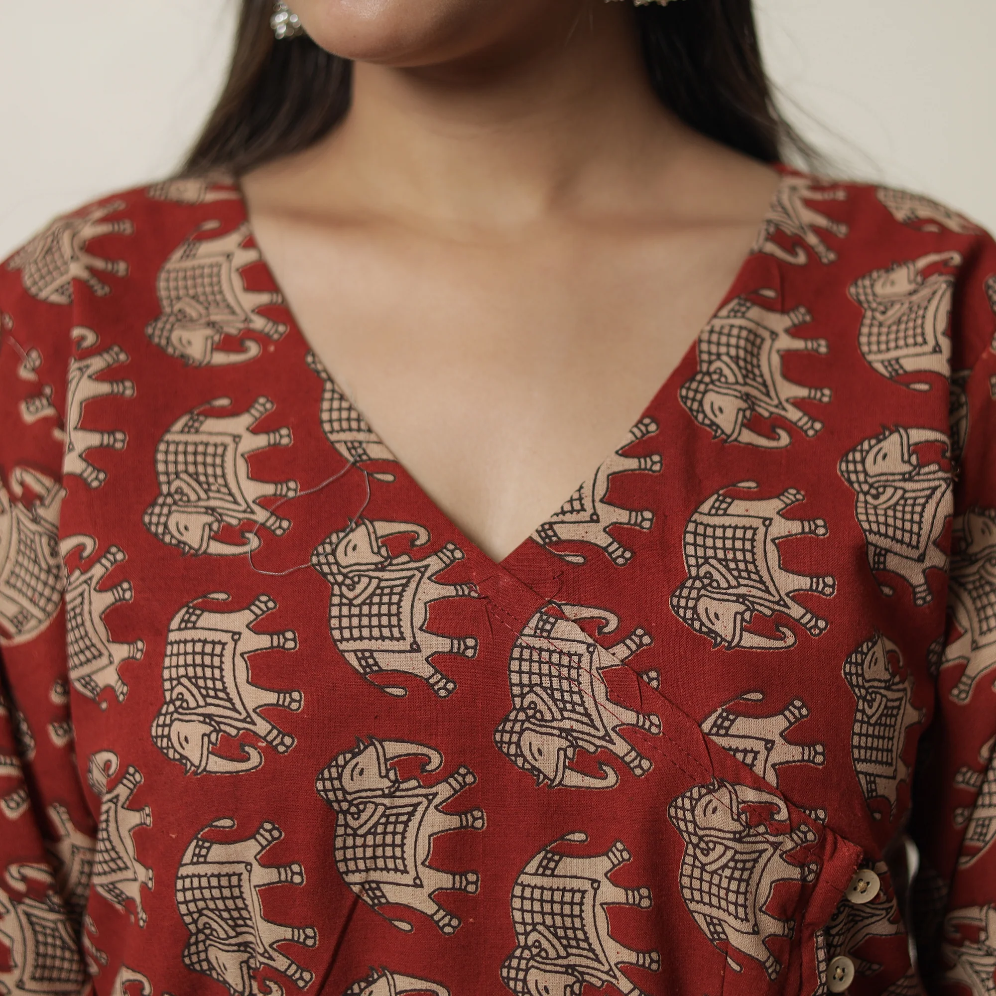 Red - Kalamkari Printed Cotton Straight Kurta 19 - Image 4