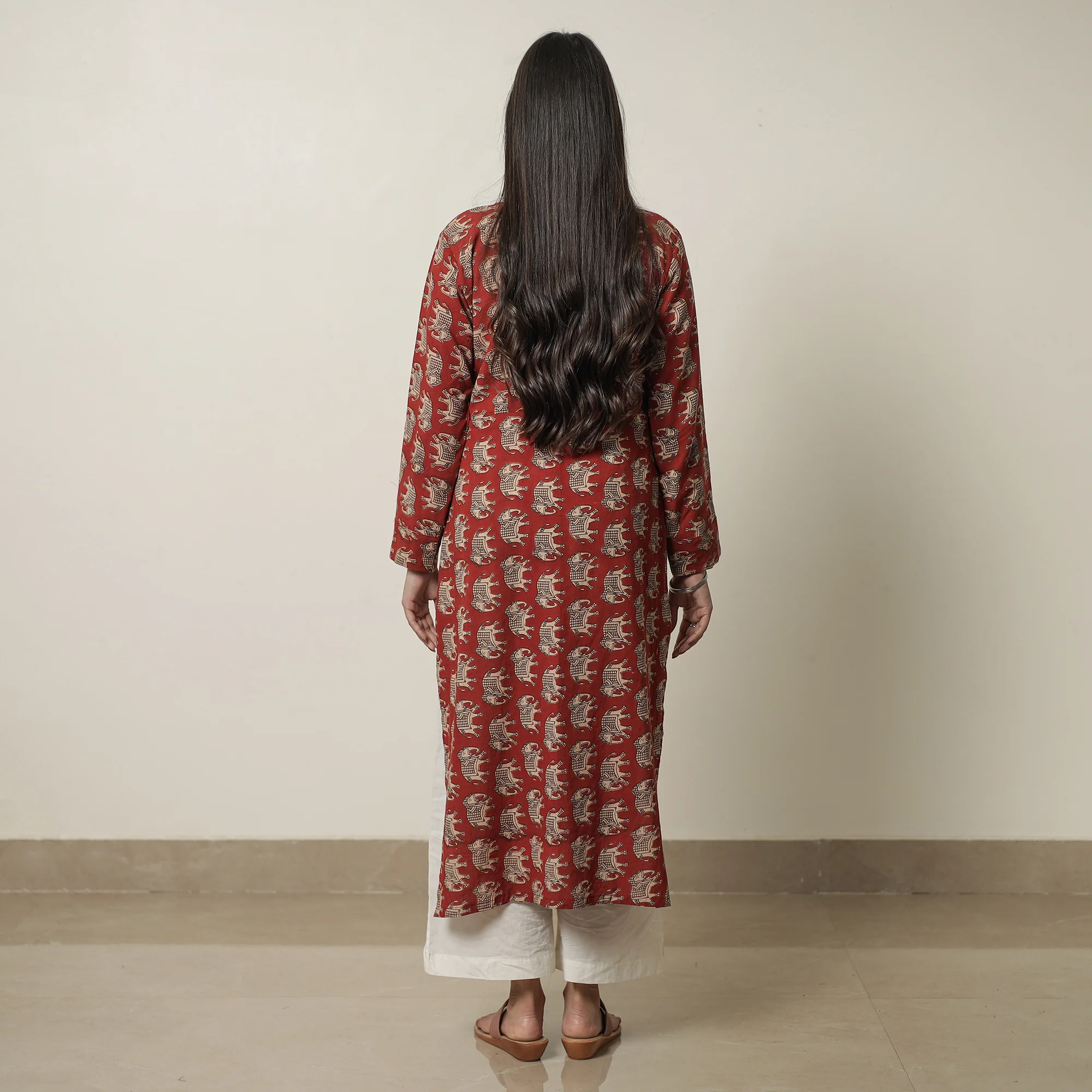 Red - Kalamkari Printed Cotton Straight Kurta 19 - Image 6