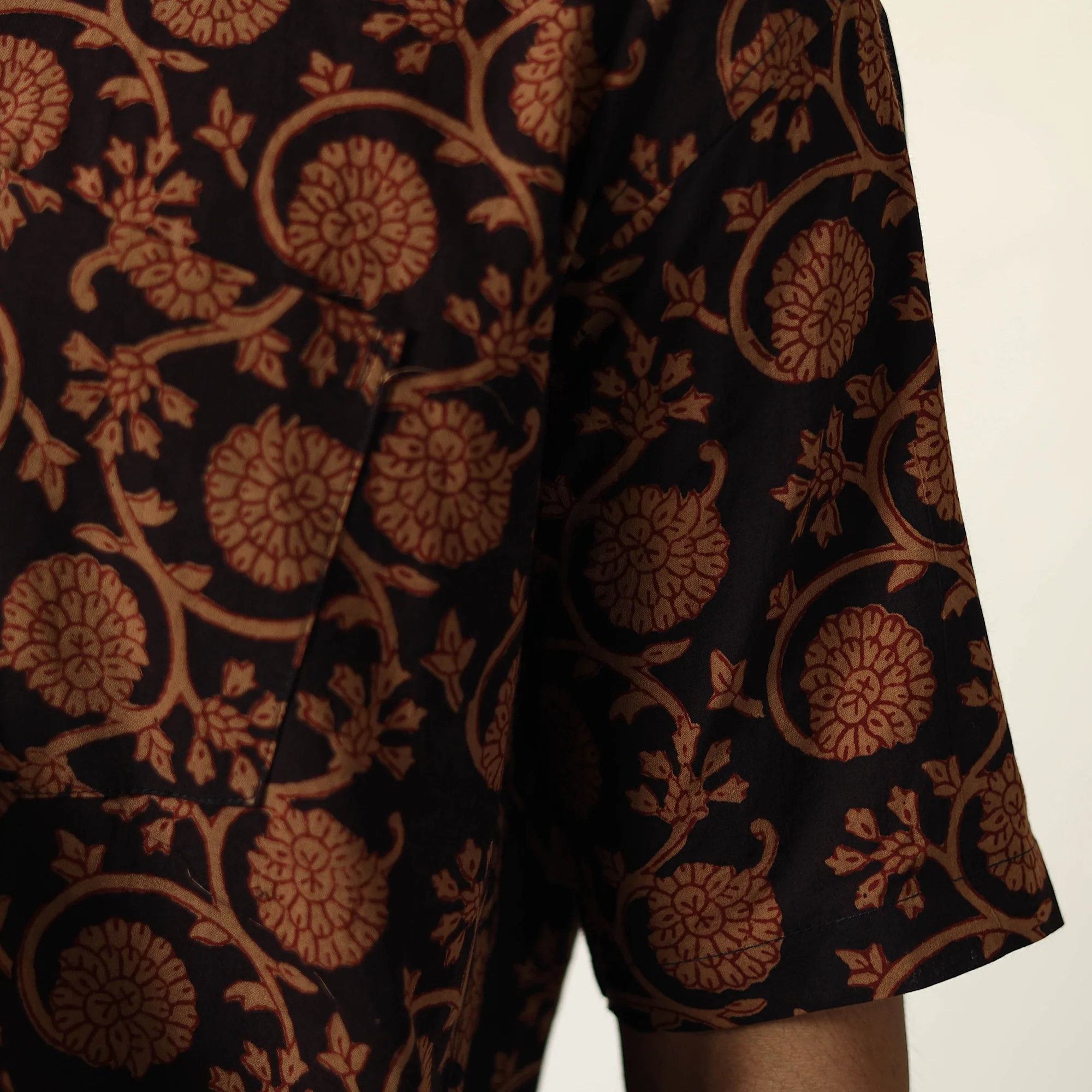 Brown - Bagh Hand Block Printed Cotton Men Half Sleeve Shirt 09 - Image 5