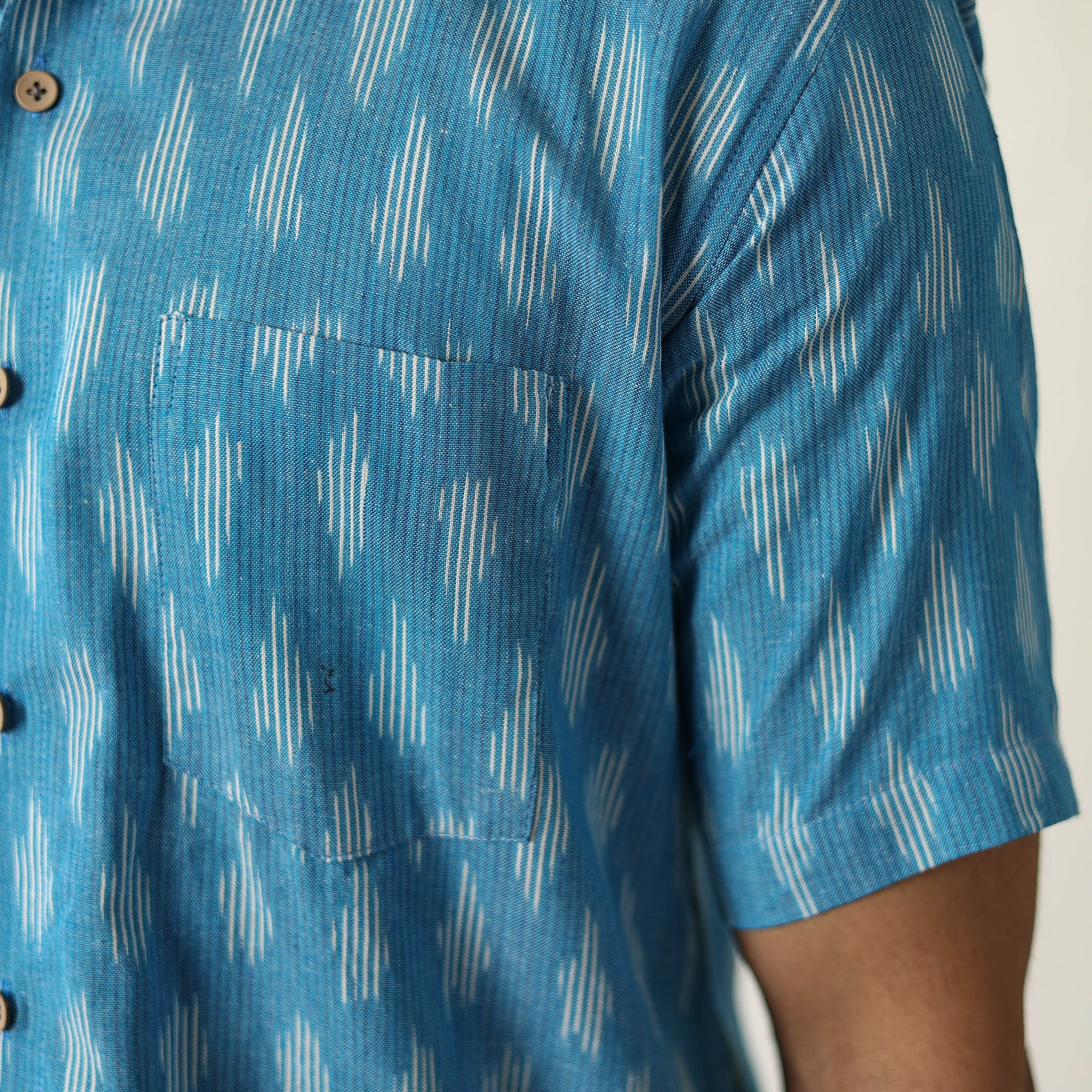 Blue - Pochampally Ikat Weave Cotton Men Half Sleeve Shirt 01 - Image 5