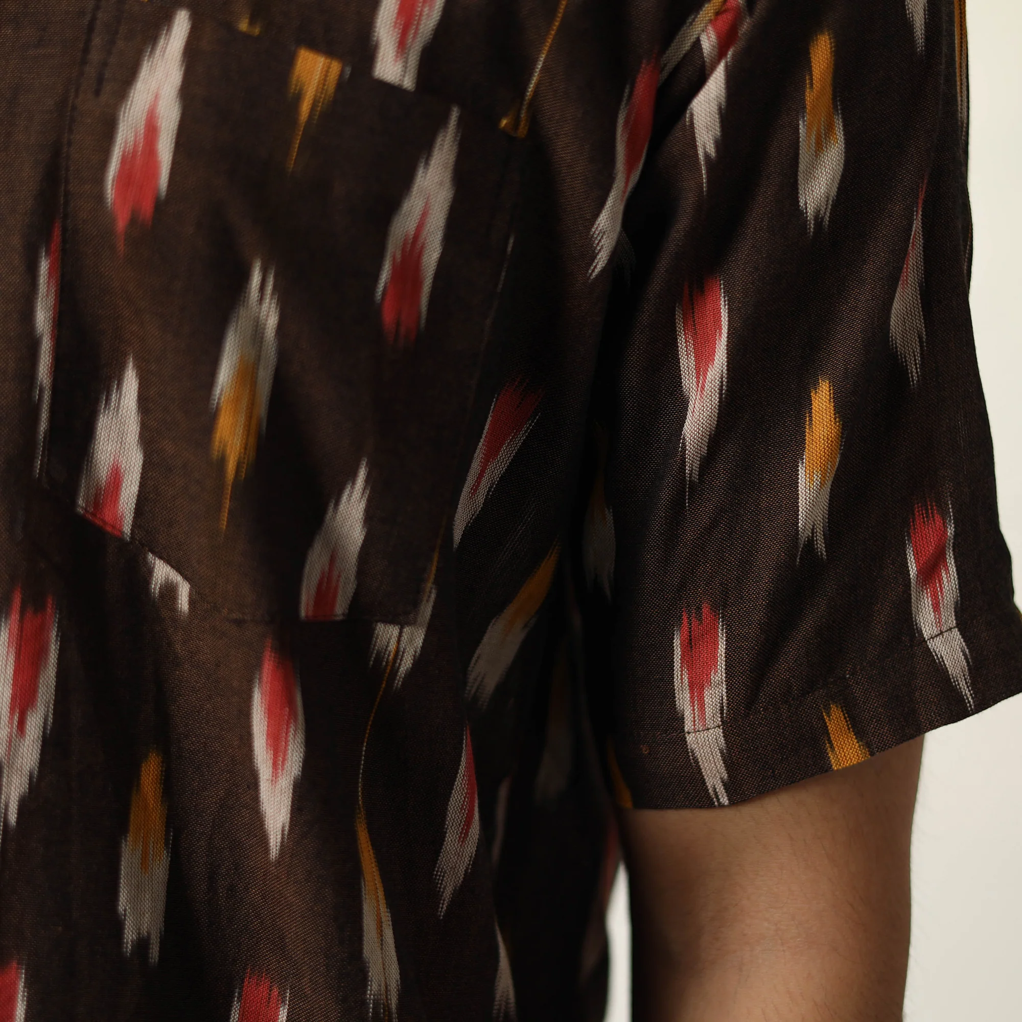 Brown - Pochampally Ikat Weave Cotton Men Half Sleeve Shirt 02 - Image 5