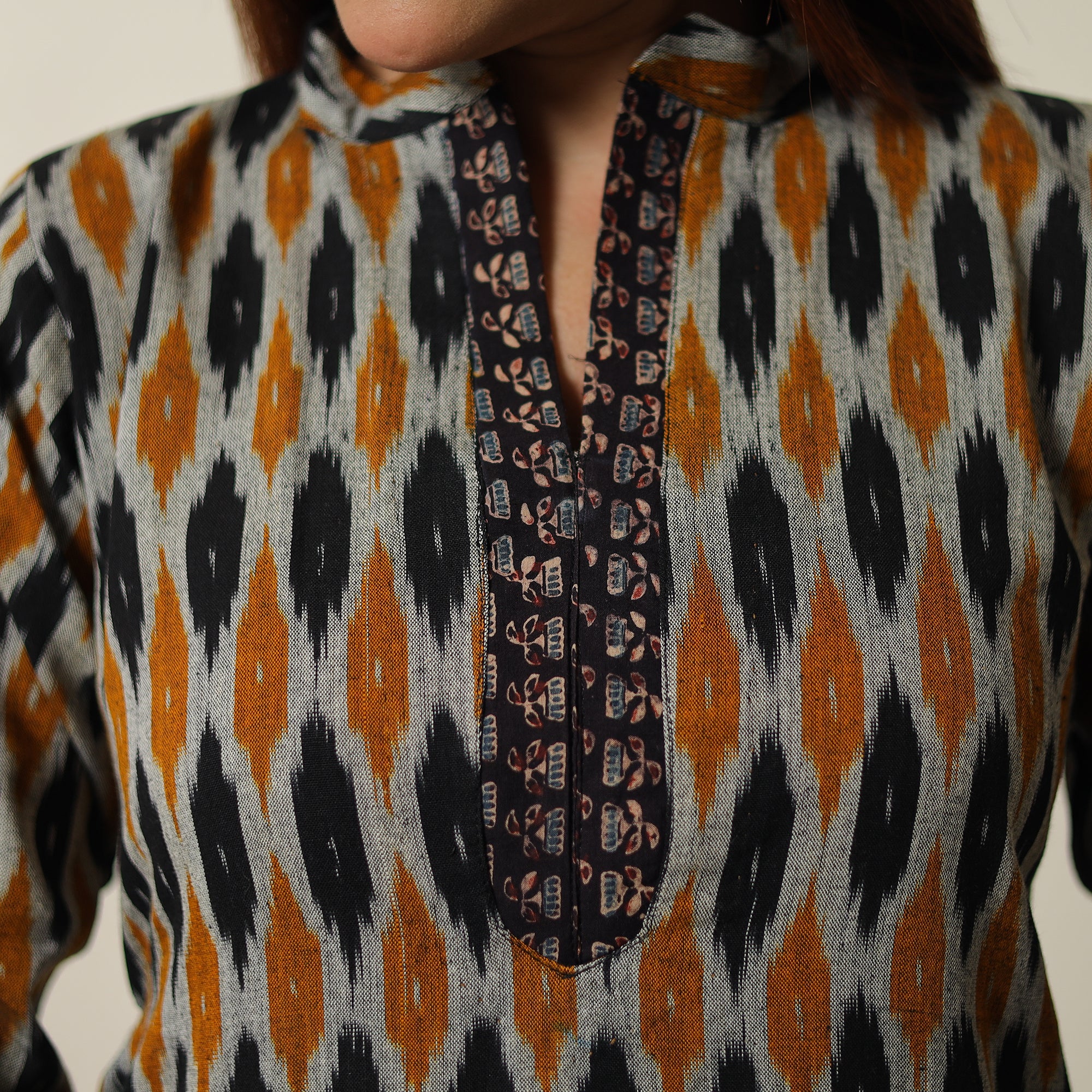 Multicolor - Pochampally Ikat Weave Cotton Kurta with Palazzo & Dupatta Set 06 - Image 5