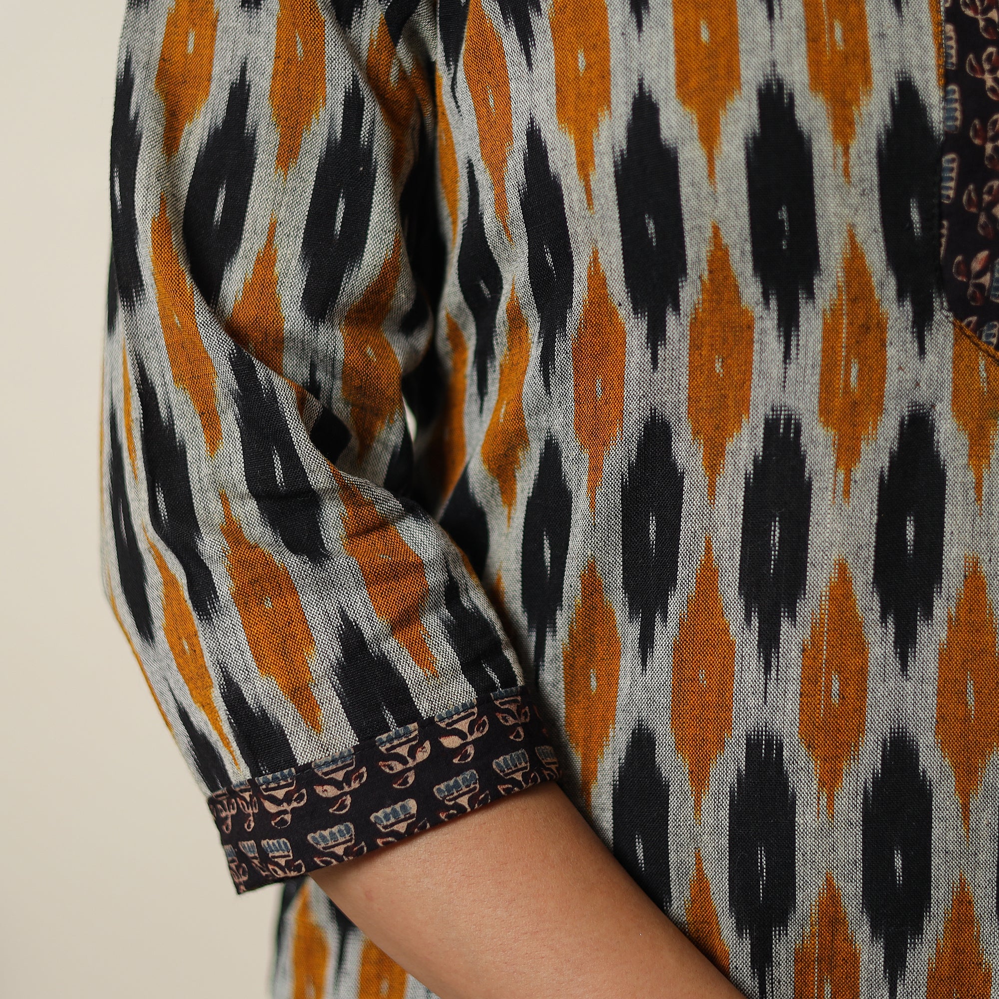 Multicolor - Pochampally Ikat Weave Cotton Kurta with Palazzo & Dupatta Set 06 - Image 6