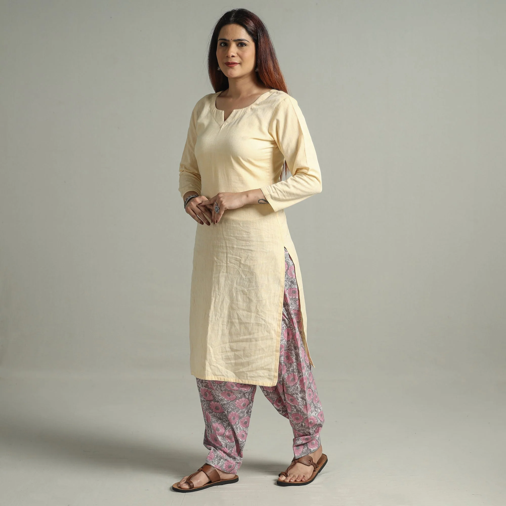 Pink - Sanganeri Block Printed Cotton Elasticated Salwar 12 - Image 2