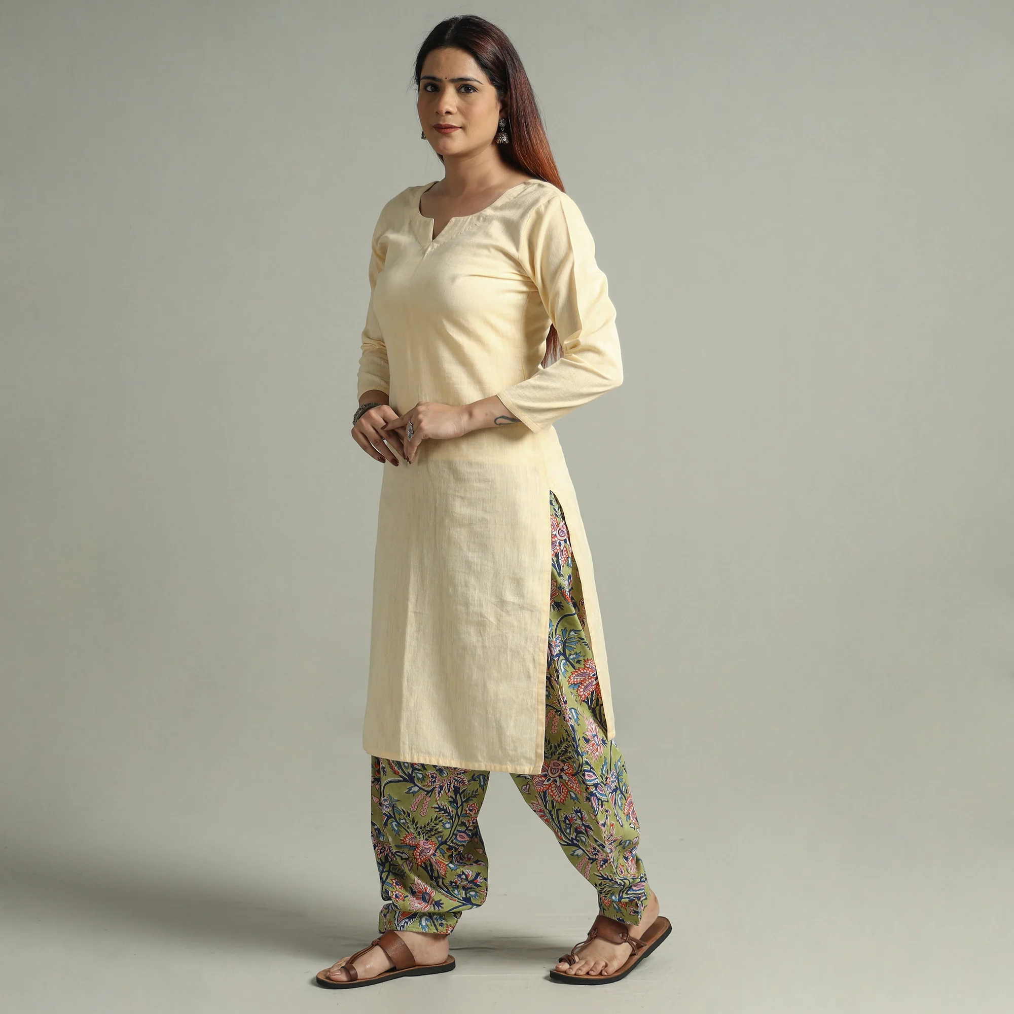 Green - Sanganeri Block Printed Cotton Elasticated Salwar 07 - Image 2