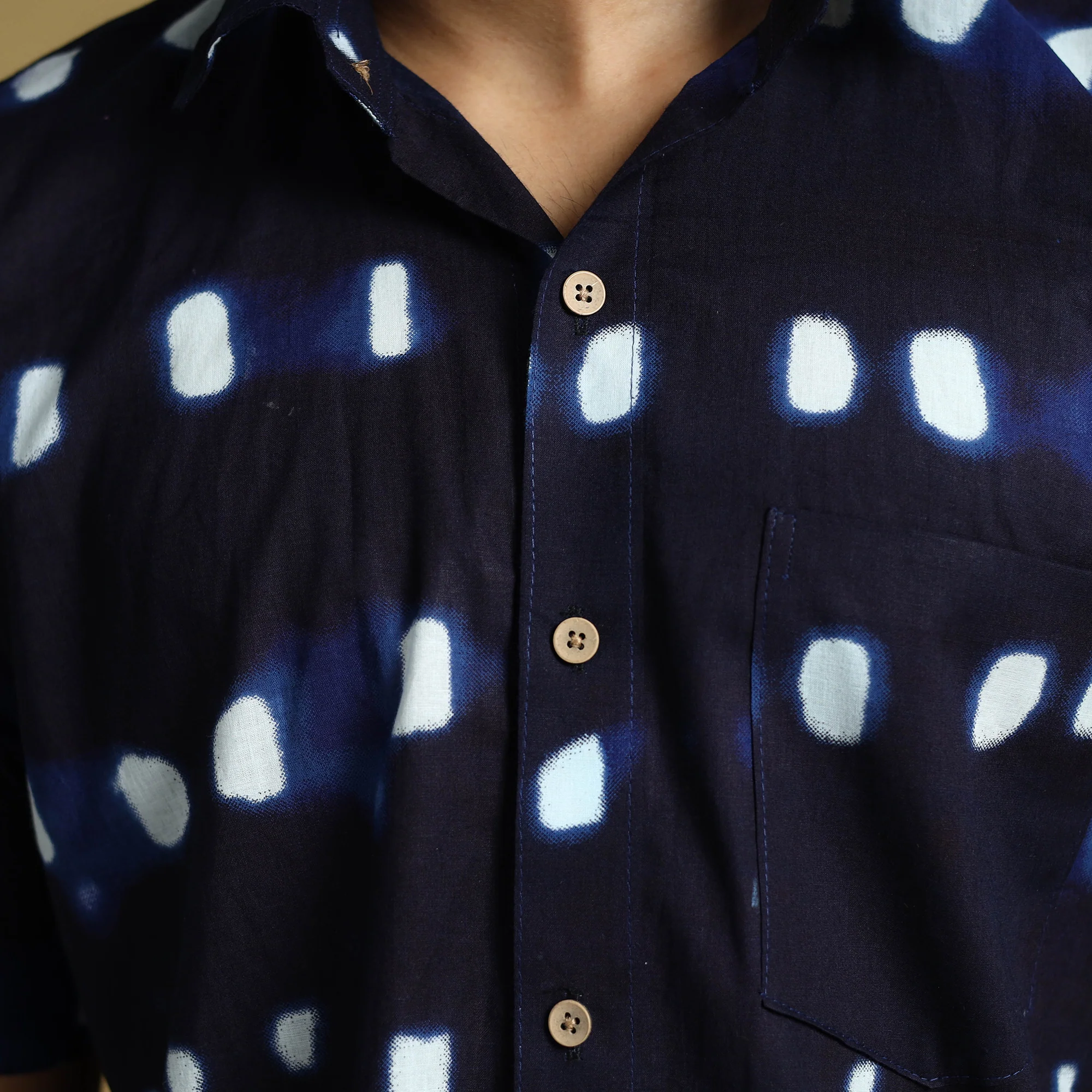 Blue - Shibori Tie-Dye Cotton Men Half Sleeve Shirt 10 - Image 5