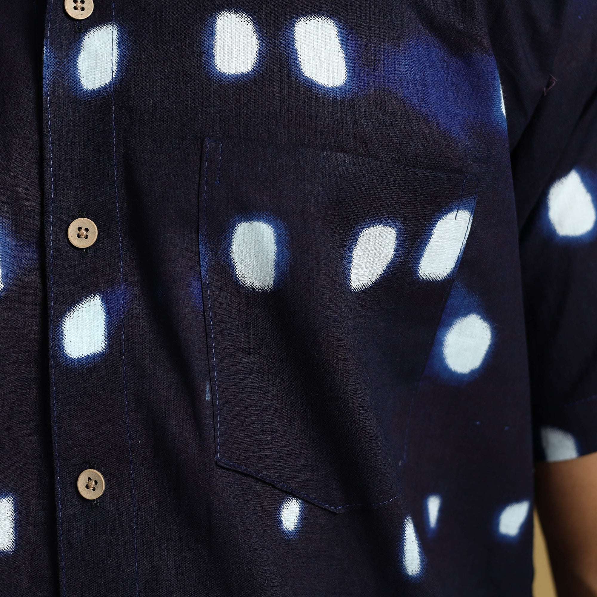 Blue - Shibori Tie-Dye Cotton Men Half Sleeve Shirt 10 - Image 6