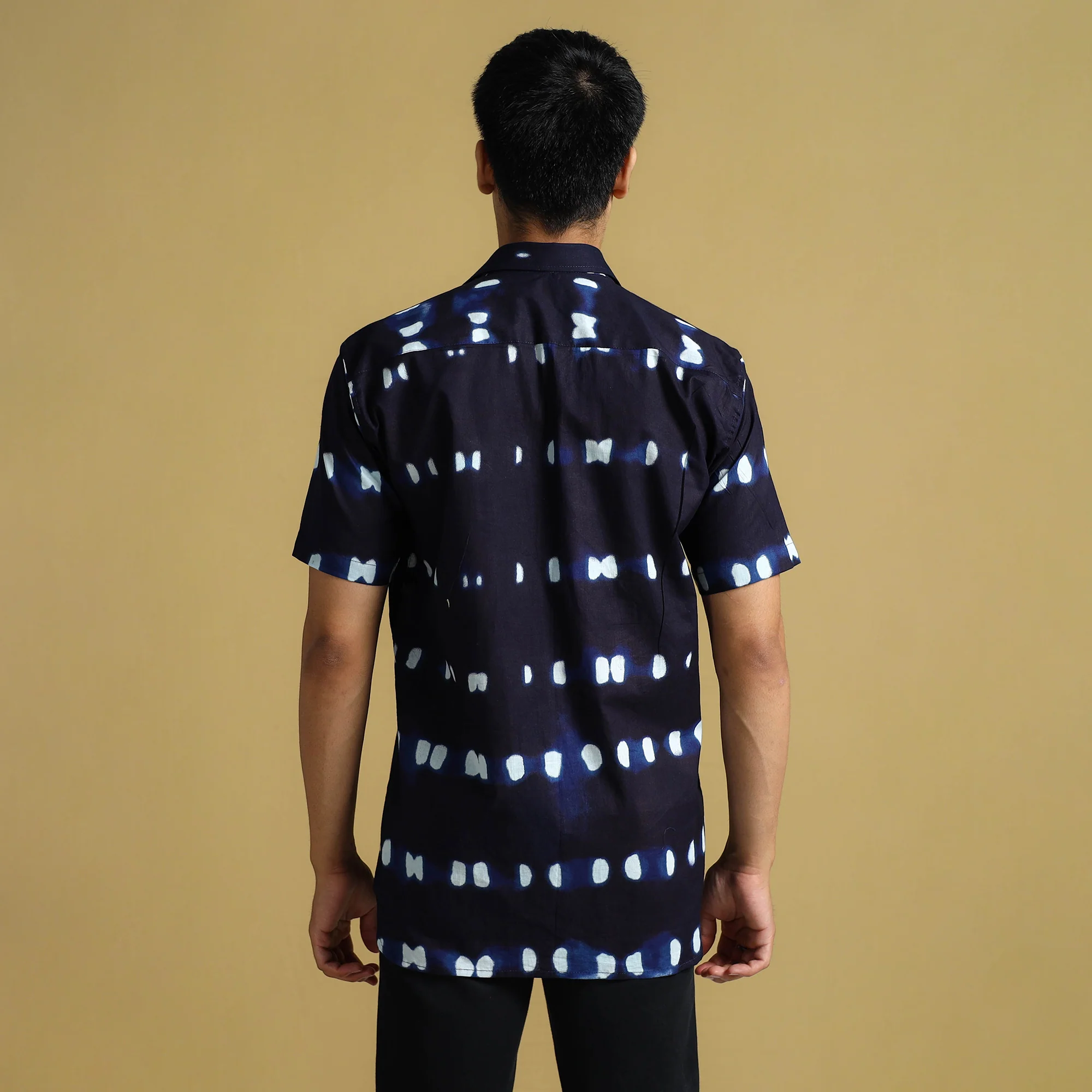 Blue - Shibori Tie-Dye Cotton Men Half Sleeve Shirt 10 - Image 8