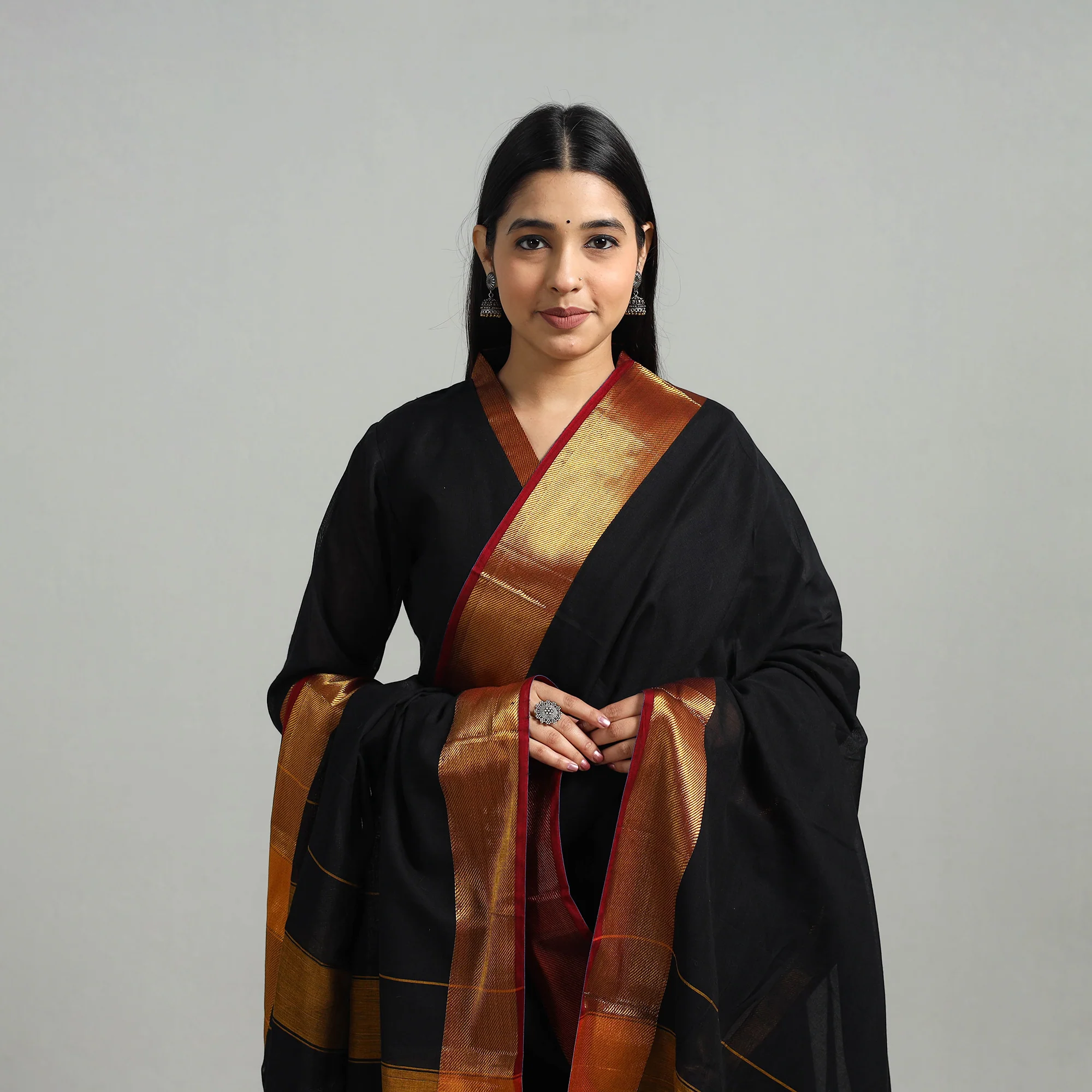 Black - Cotton Dharwad Kurta Set with Palazzo & Dupatta 07 - Image 3