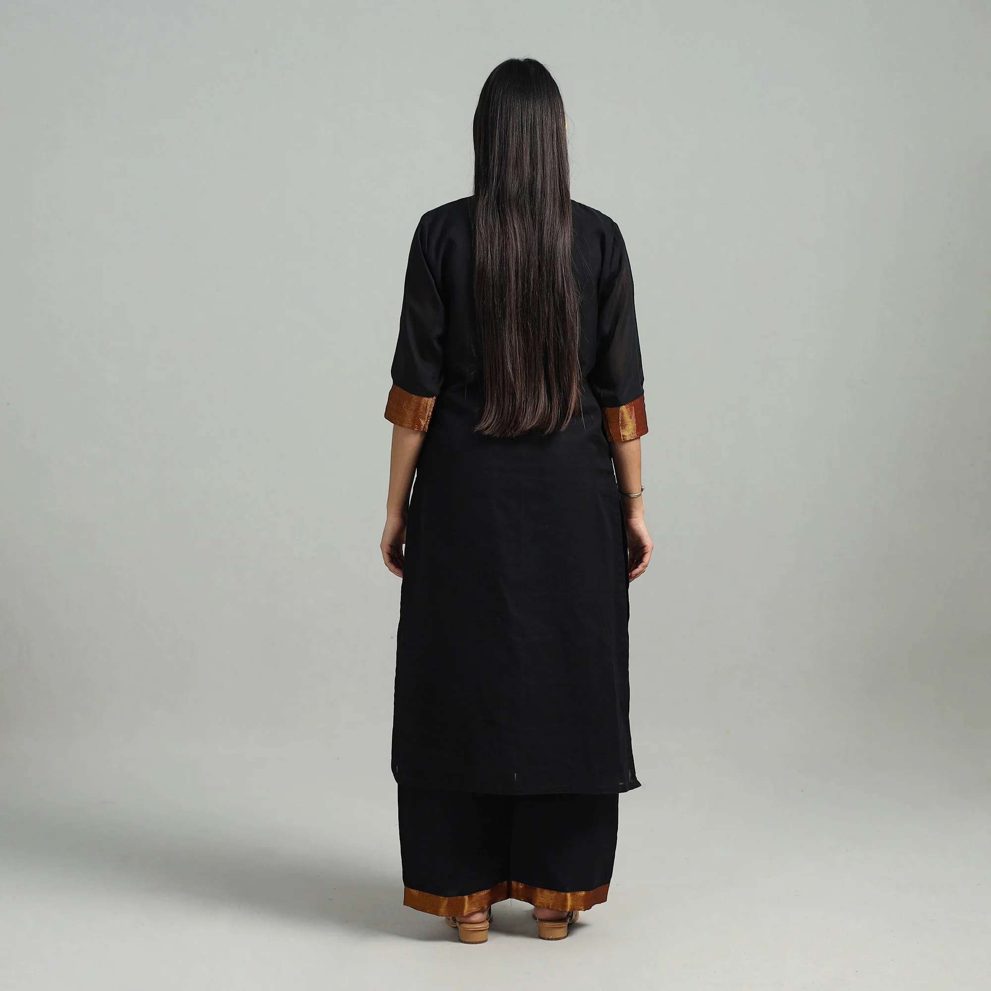 Black - Cotton Dharwad Kurta Set with Palazzo & Dupatta 07 - Image 4