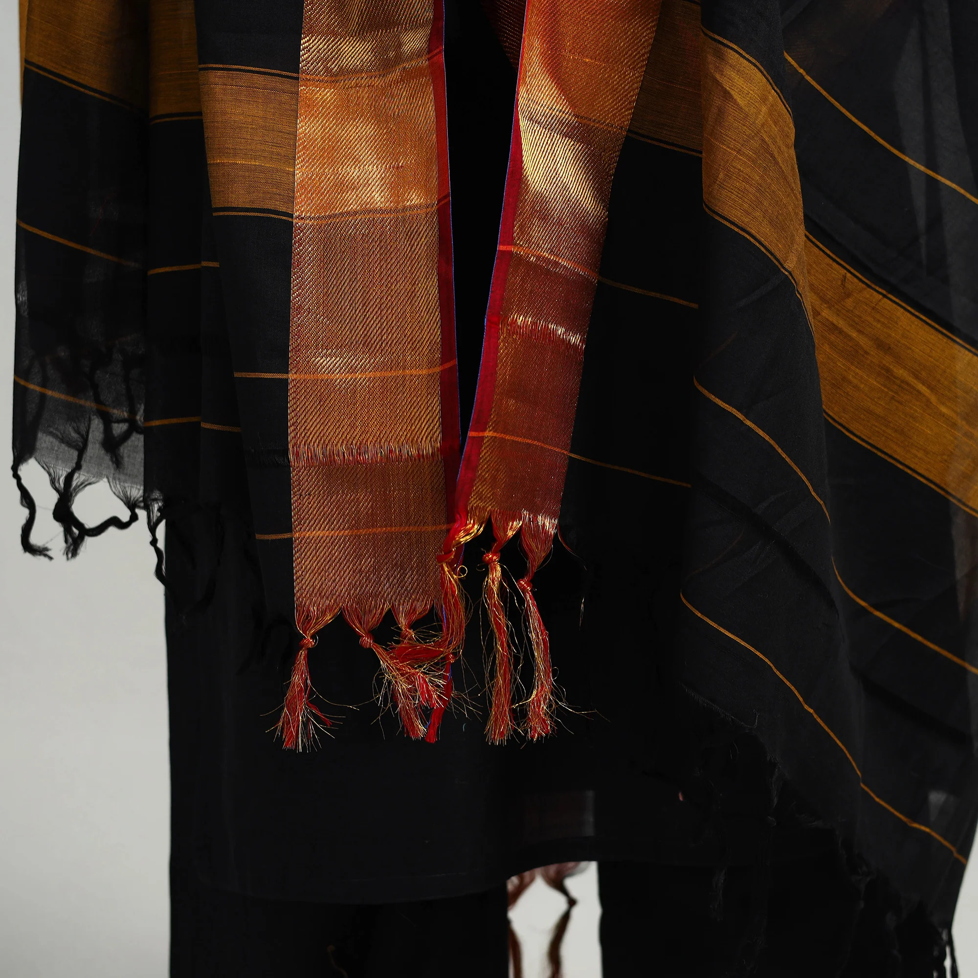 Black - Cotton Dharwad Kurta Set with Palazzo & Dupatta 07 - Image 7
