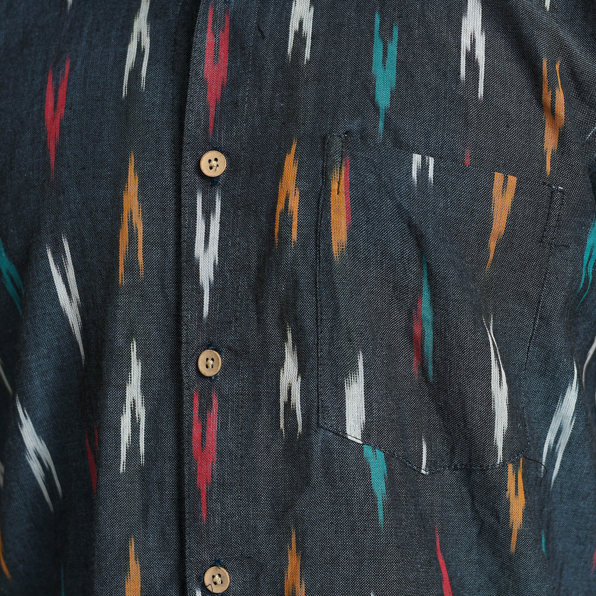 Black - Pochampally Ikat Weave Cotton Men Half Sleeve Shirt 13 - Image 6