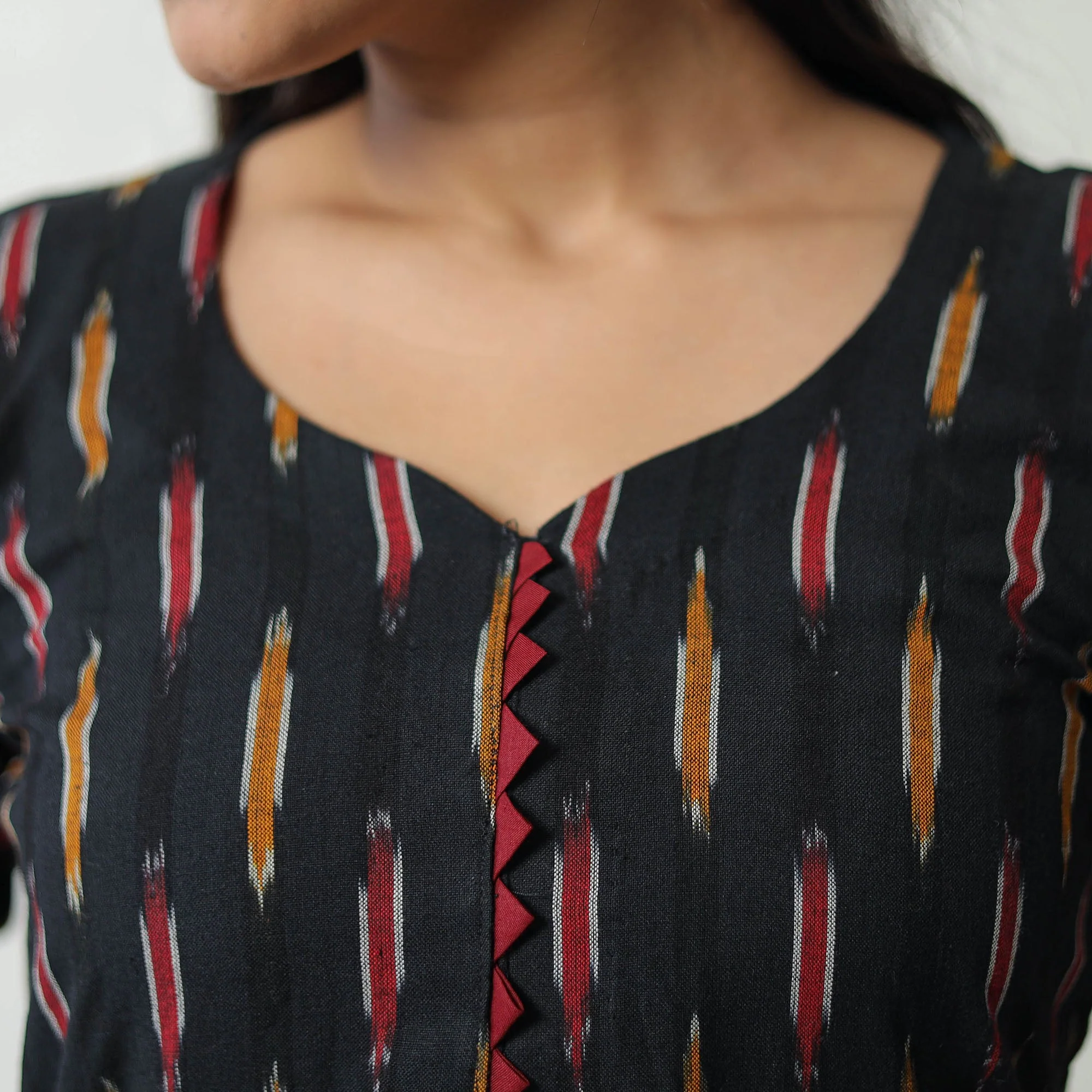 Black - Pochampally Ikat Weave Cotton Straight Kurta 07 - Image 5