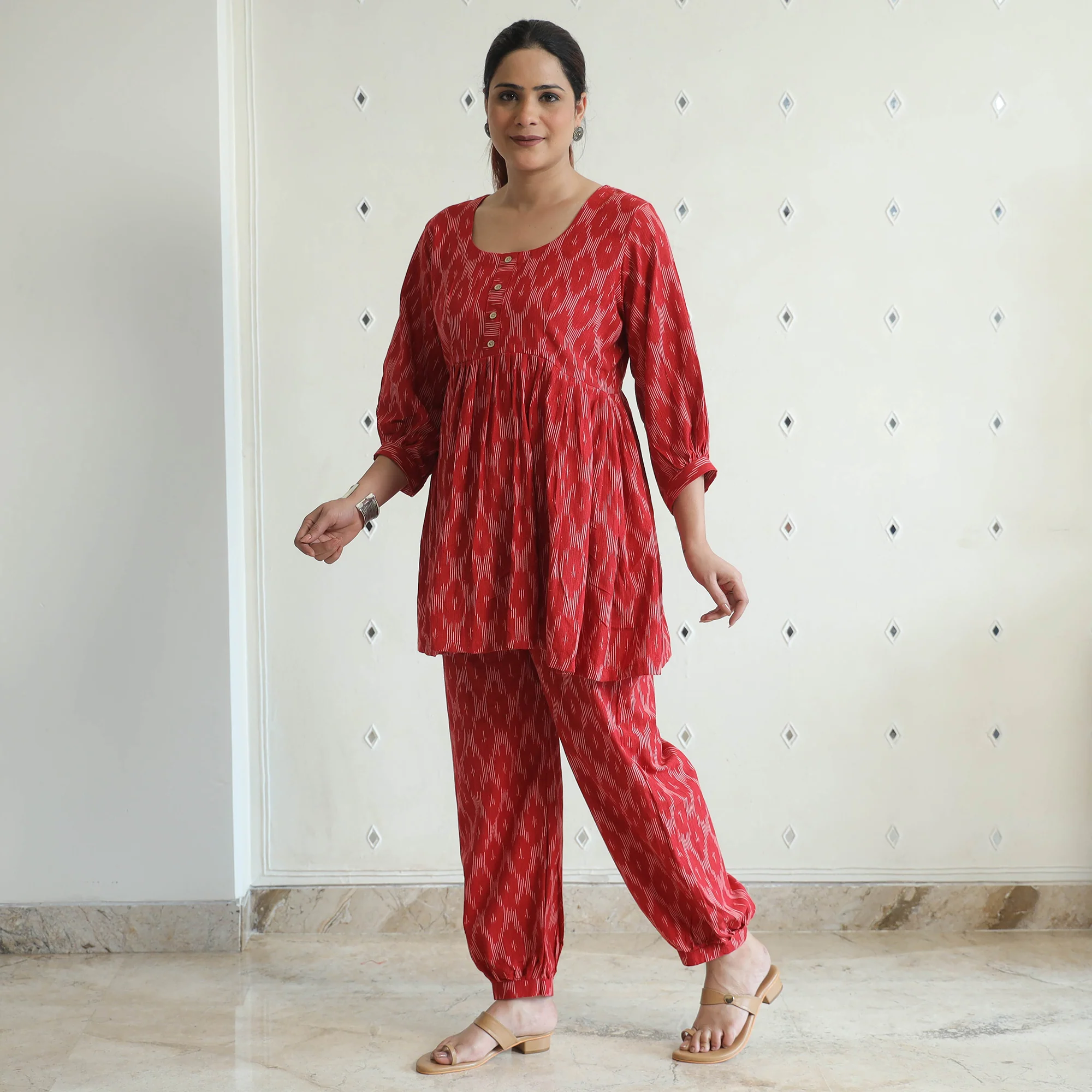 Red - Pochampally Ikat Cotton Co-Ord Set 06 - Image 2