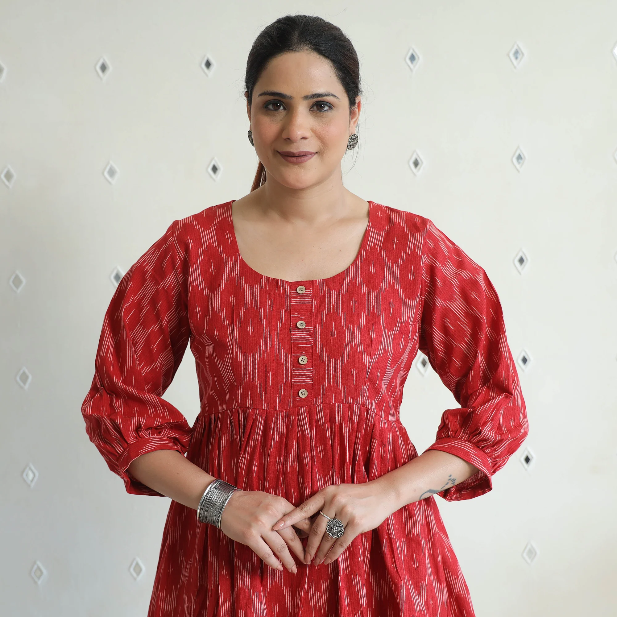 Red - Pochampally Ikat Cotton Co-Ord Set 06 - Image 4