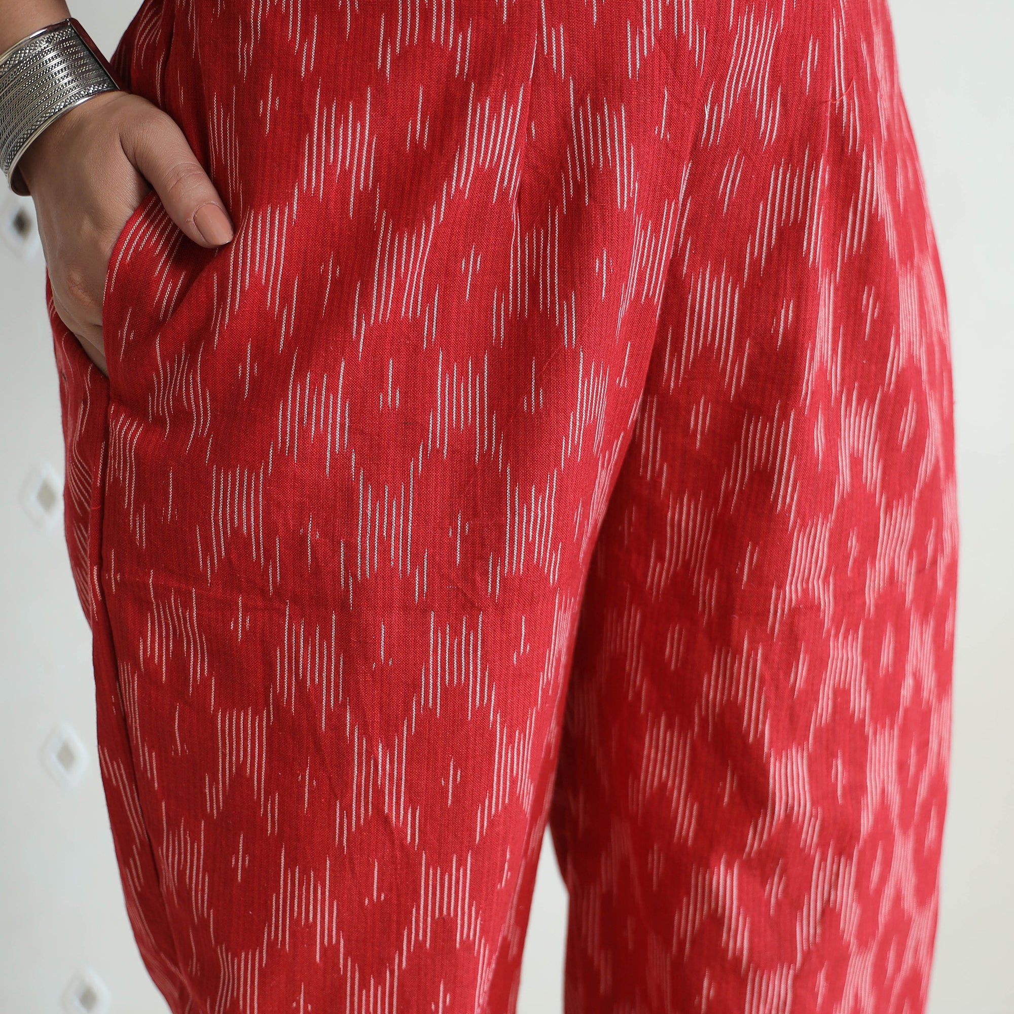 Red - Pochampally Ikat Cotton Co-Ord Set 06 - Image 7