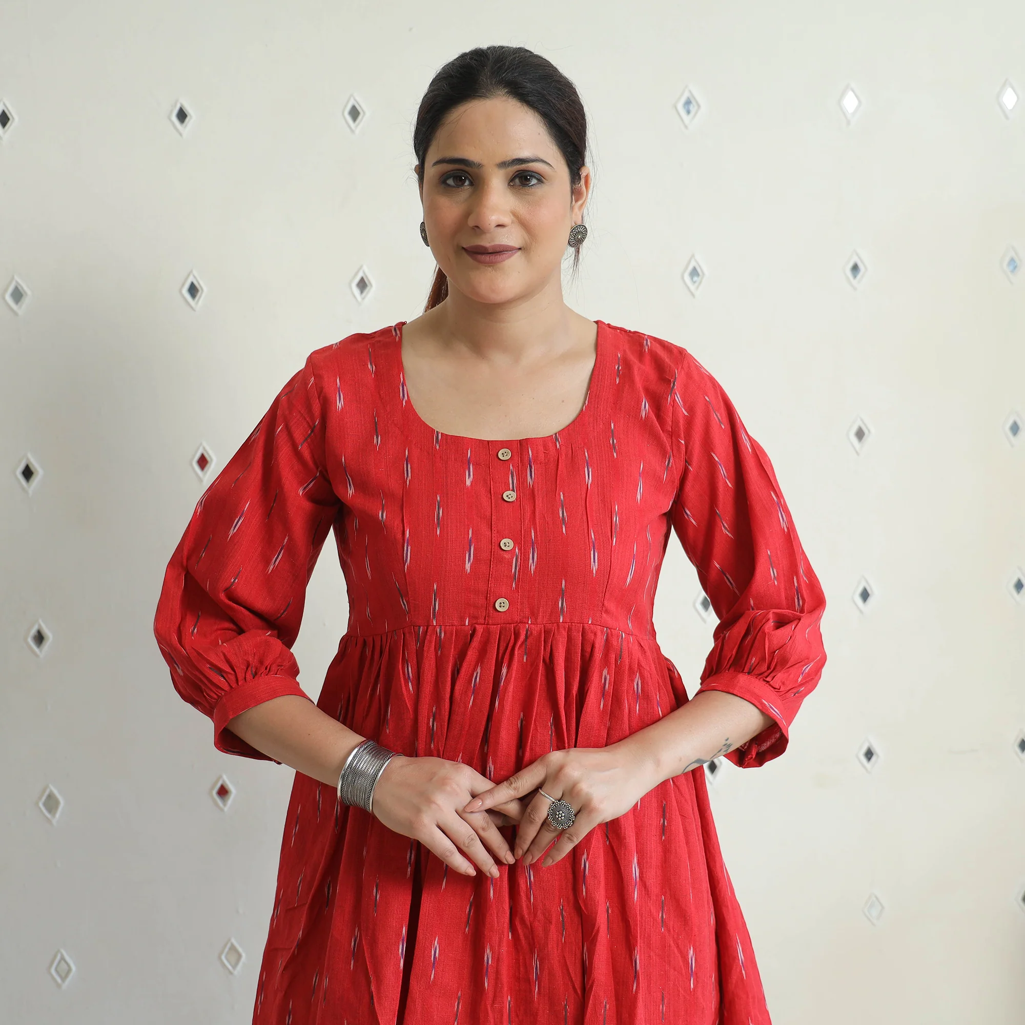 Red - Pochampally Ikat Cotton Co-Ord Set 07 - Image 4