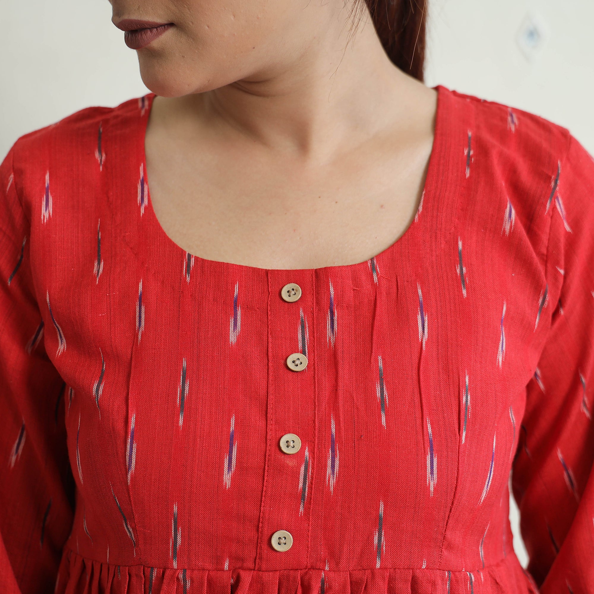 Red - Pochampally Ikat Cotton Co-Ord Set 07 - Image 5