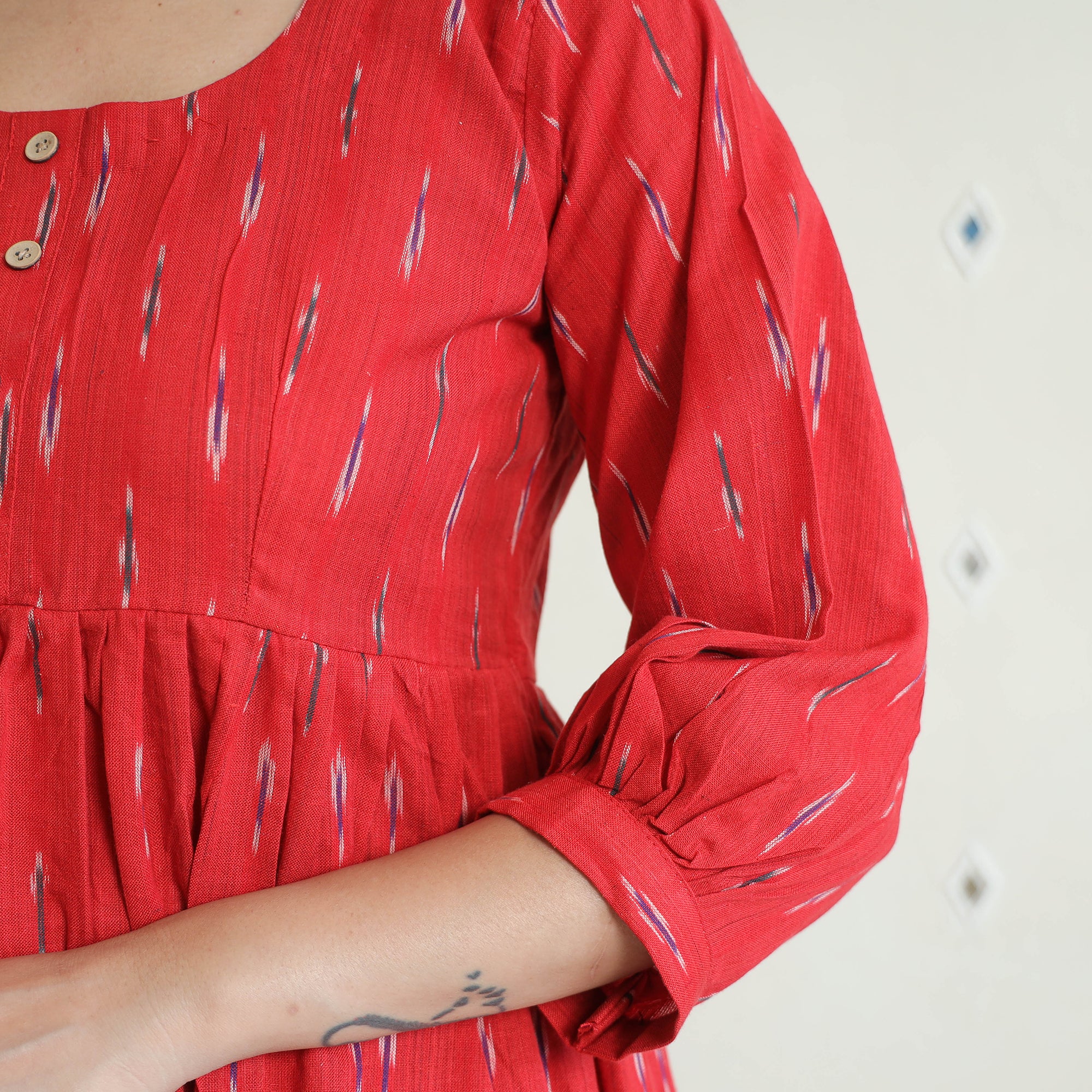 Red - Pochampally Ikat Cotton Co-Ord Set 07 - Image 6