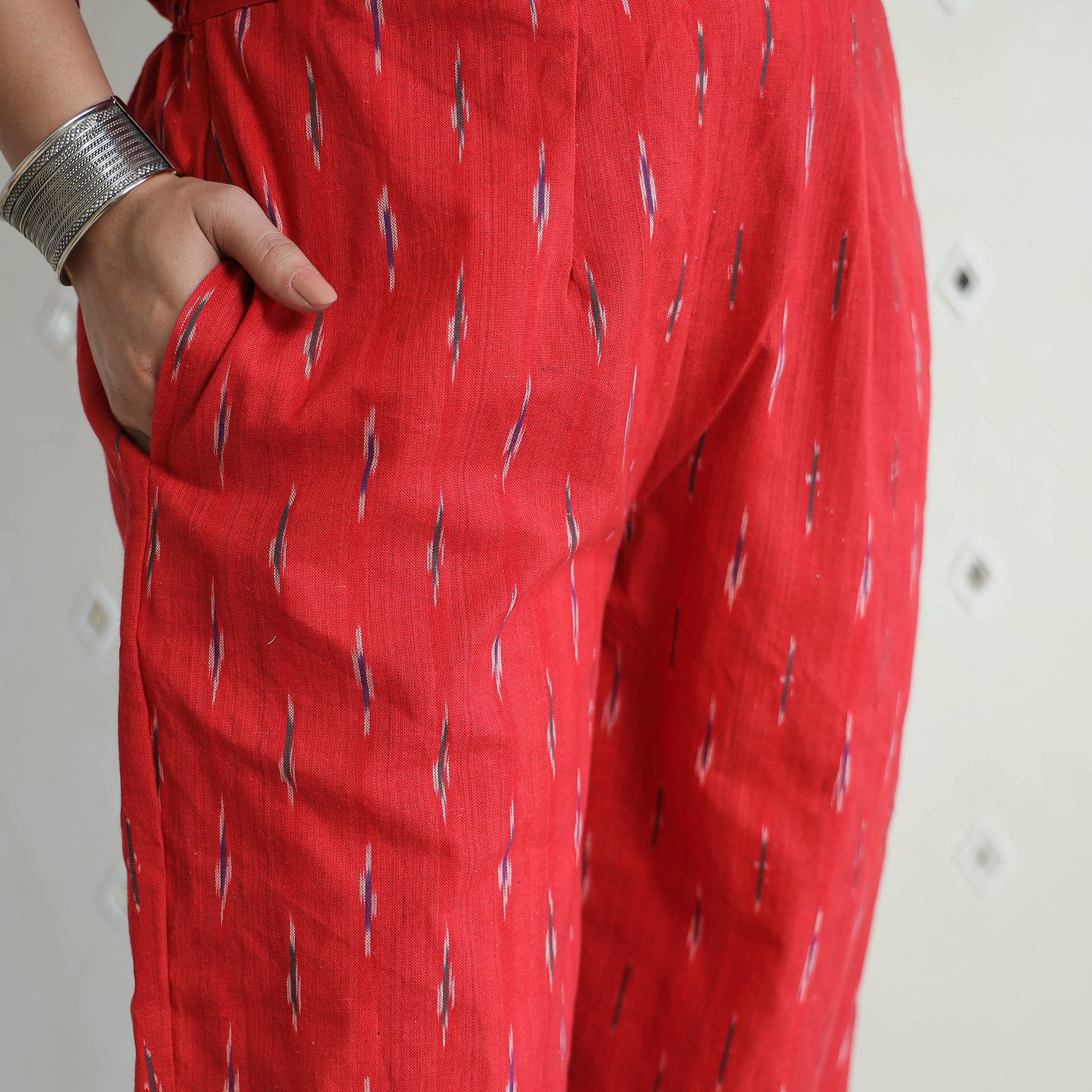 Red - Pochampally Ikat Cotton Co-Ord Set 07 - Image 7
